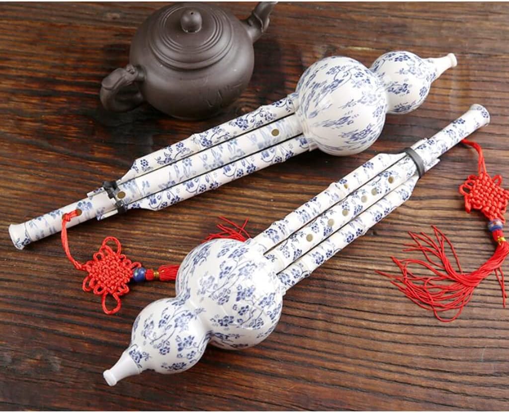 Flutes Musical Instruments Chinese Cucurbit Hulusi Gourd Flauta Hulusi C/Bb Tone Hulusi Folk Musical Instrument,Easy to Learn,Gift for Family and Friends (Color : Blue, Size : C-Key)