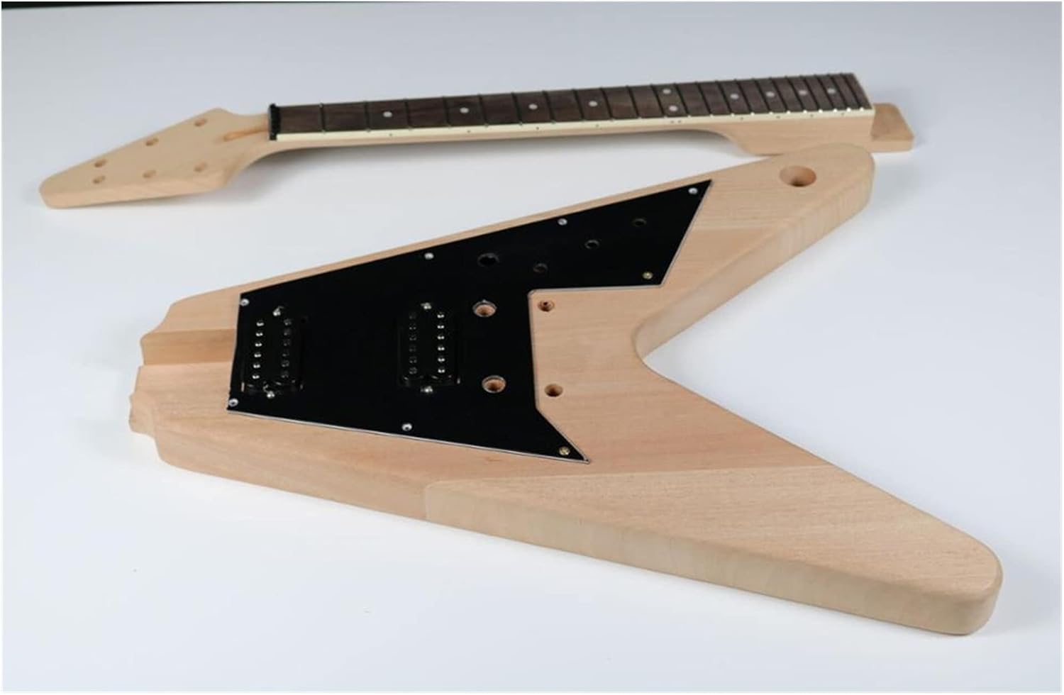Unfinished Guitar Kit 1set Electric Guitar Kit 22 Guitar Neck Guitar Body Mahogany Rosewood V Shape Handmade ​Guitar Body