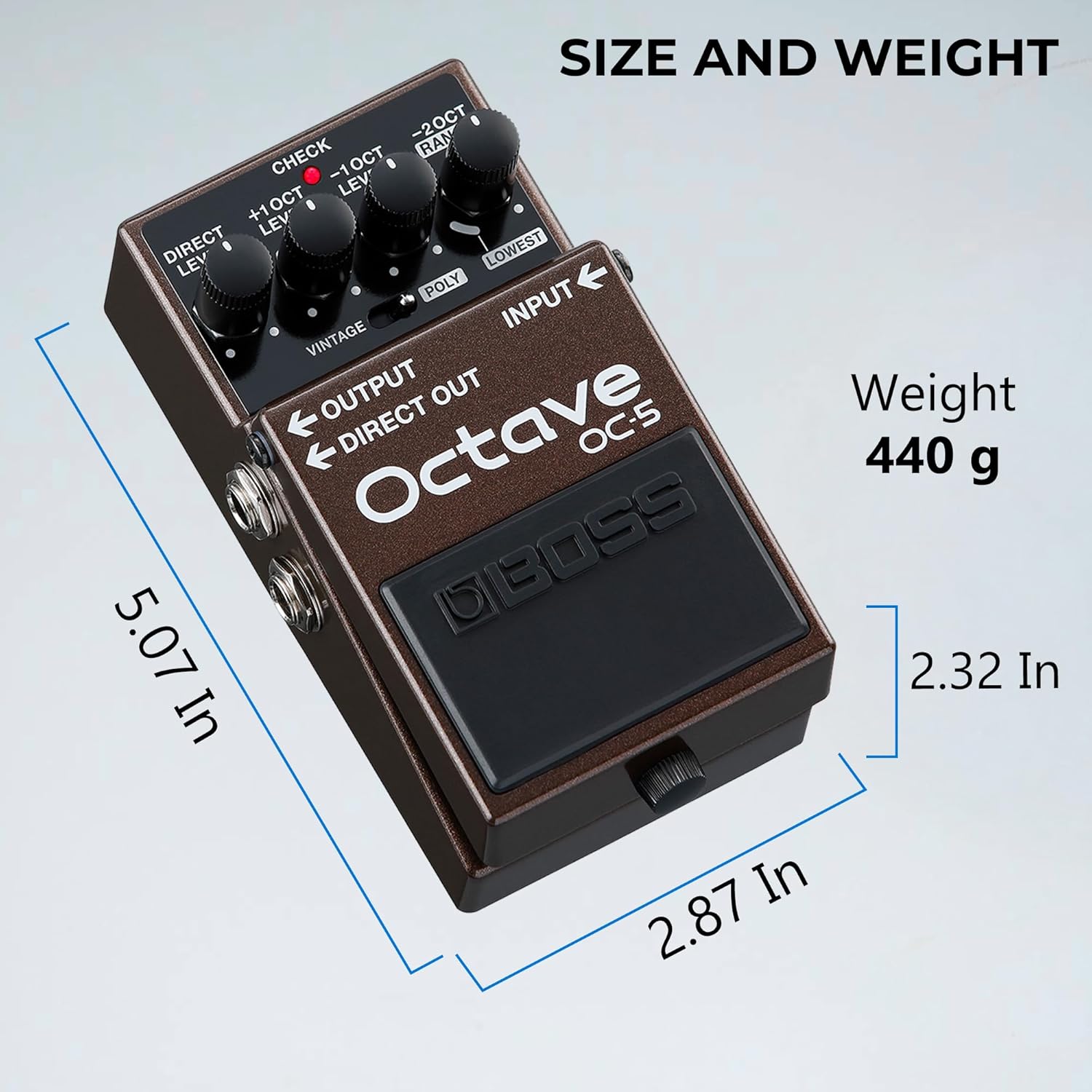 Boss OC-5 Octave Pedal Bundle with Gearlux Instrument Cable, Patch Cable, Picks, and Austin Bazaar Polishing Cloth
