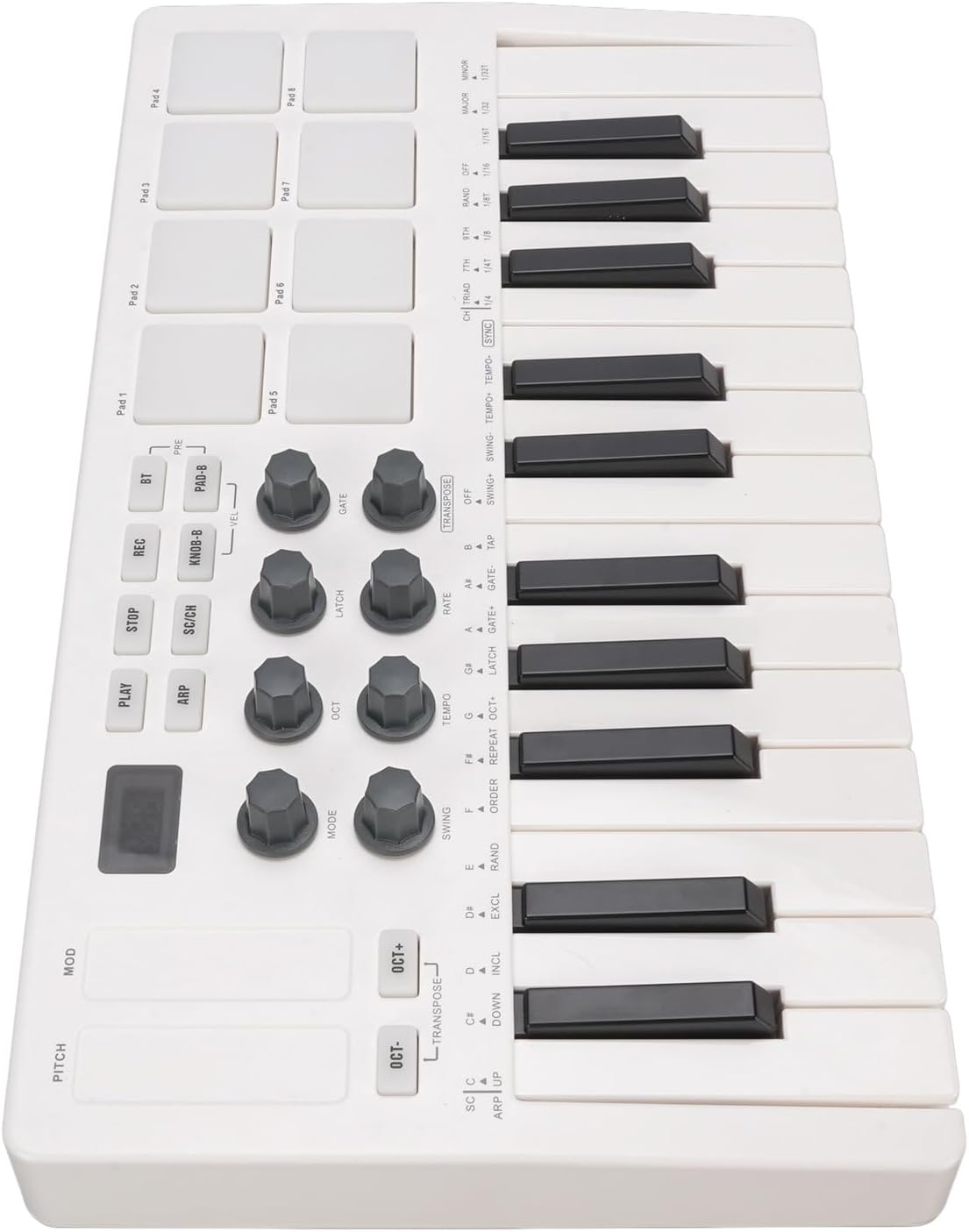 Professional MIDI Keyboard, Bluetooth USB MIDI Keyboard Controller, with 25 Key 8 Backlit Drum Pads 8 Knobs, for Musician Music Production