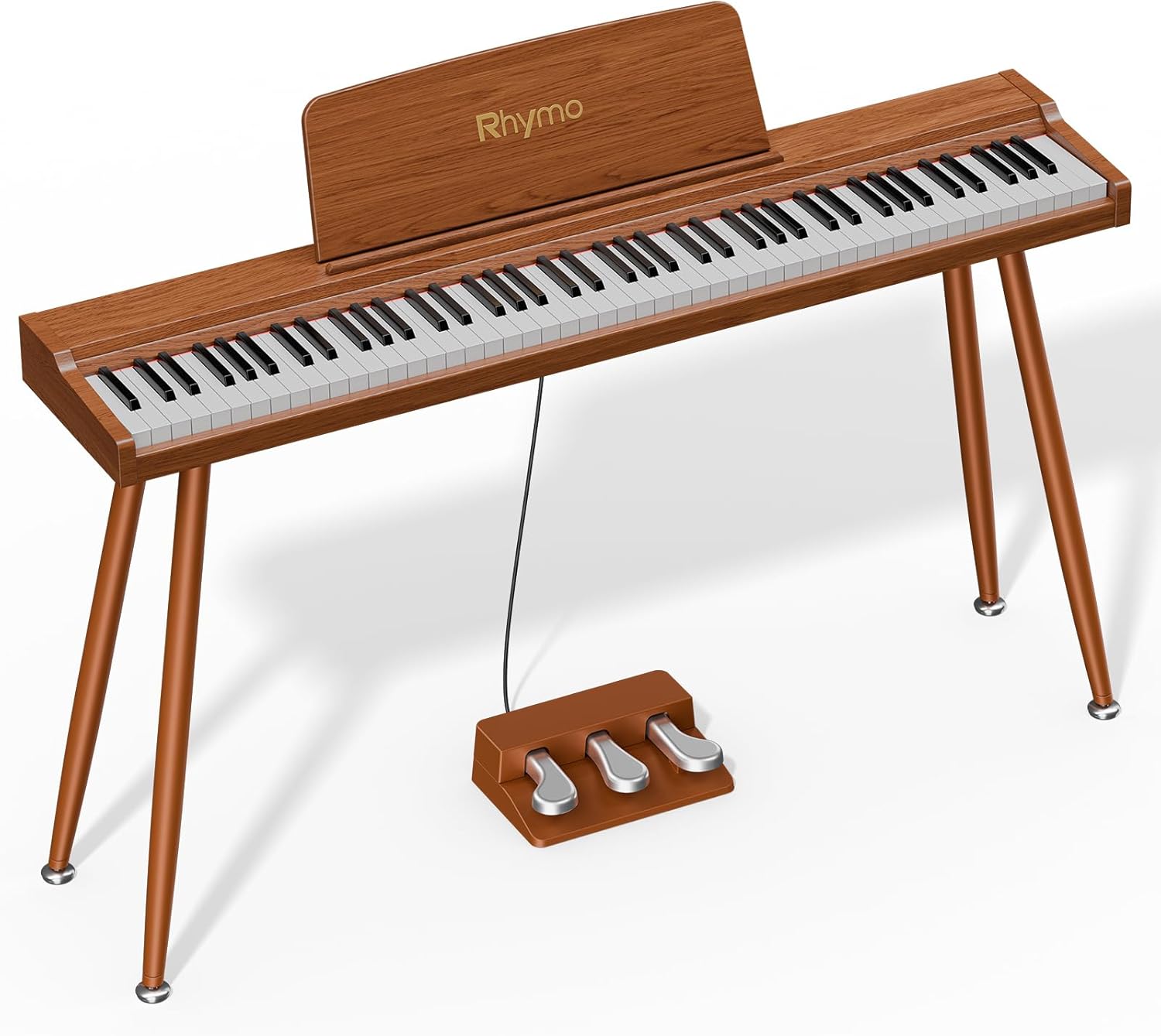 Rhymo 88-Key Digital Piano with Stand, Semi-Weighted Keyboard, Bluetooth Audio/MIDI, Dual Player Mode, 20W Speakers, Microphone Input, Triple Pedal for Beginners to Professional