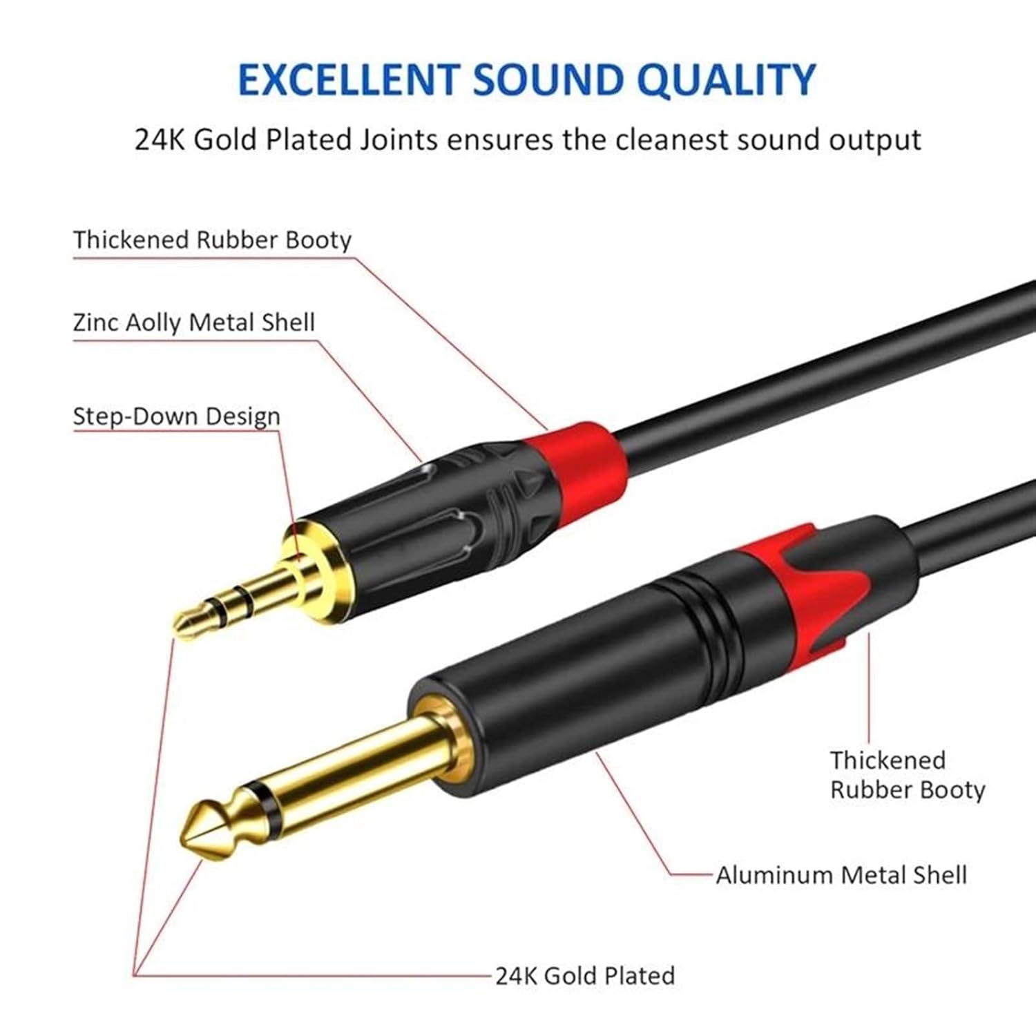 Guitar Audio Cable Longer Cable 6.5mm to 3.5mm Single Track Speaker Cable for PC Guitar DVD Mixer Phone Computer Amplifier Cable(Purple,20m)