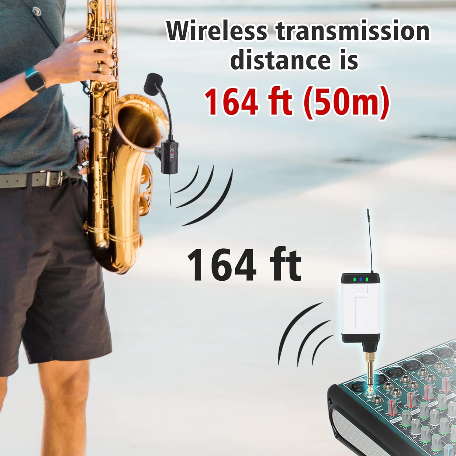 Double Microphone for Saxophone Q2/ST-5 Wireless Sax Microphone Instrument UHF Condenser Pick Up Clip-on Mic Receiver and 2 Transmitter System for Saxophone French Horn Trumpet Trumbone