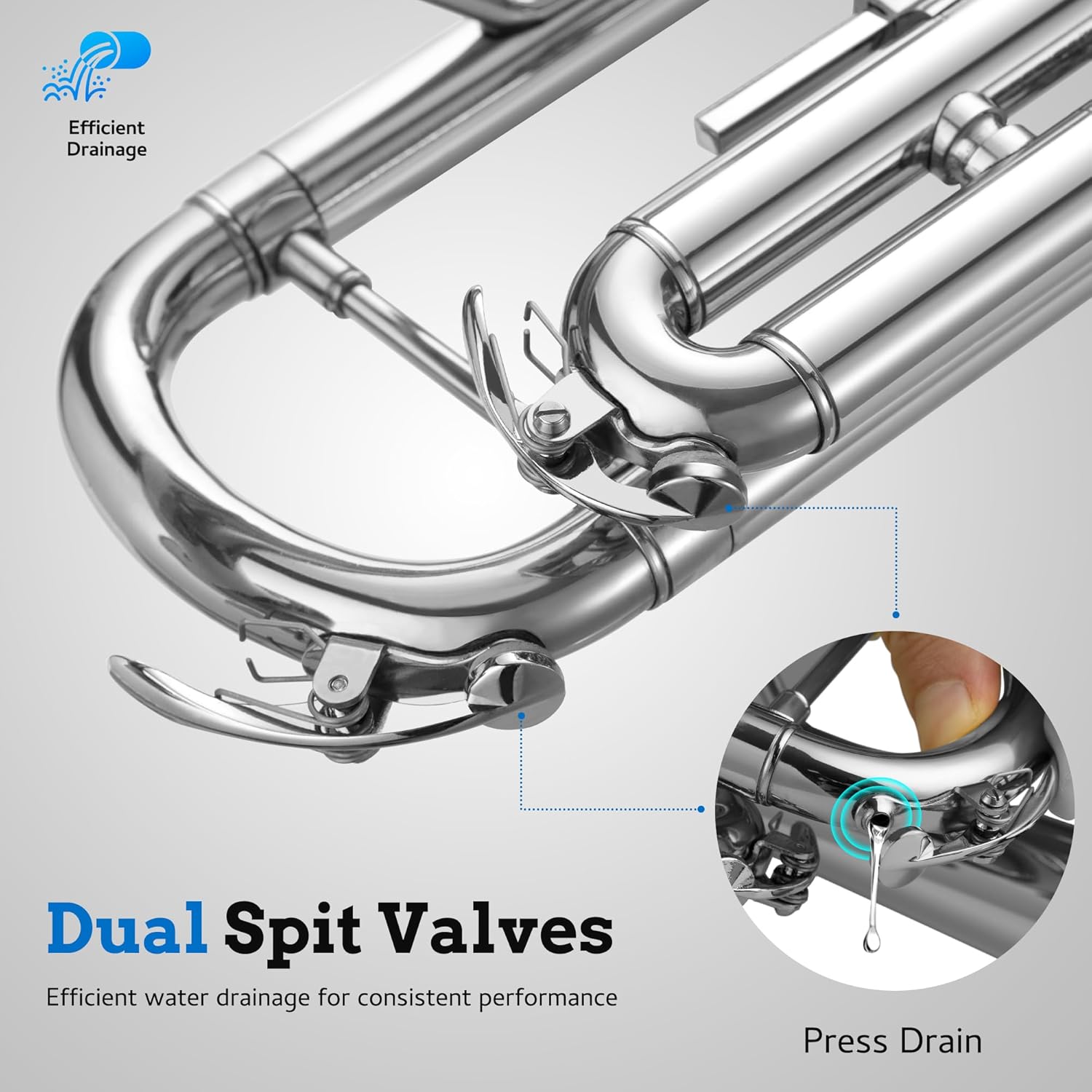 CAHAYA Bb Trumpet Instrument Trompeta: Nickel Student Trumpet with Hard Case 7C Mouthpiece Gloves Standard Trumpets for Beginners or Advanced Students Silver