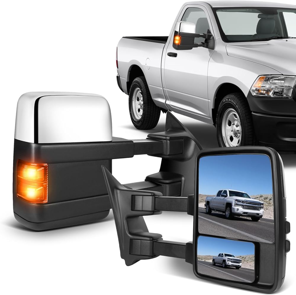 ECCPP Towing Mirror Replacement Fit For 1999-2007 For Ford For F250 For F350 F450 F550 Super Duty Towing Mirrors Power Heated Turn Signal Light Pair Set Mirrors Chrome Cover Driver And Passenger Side