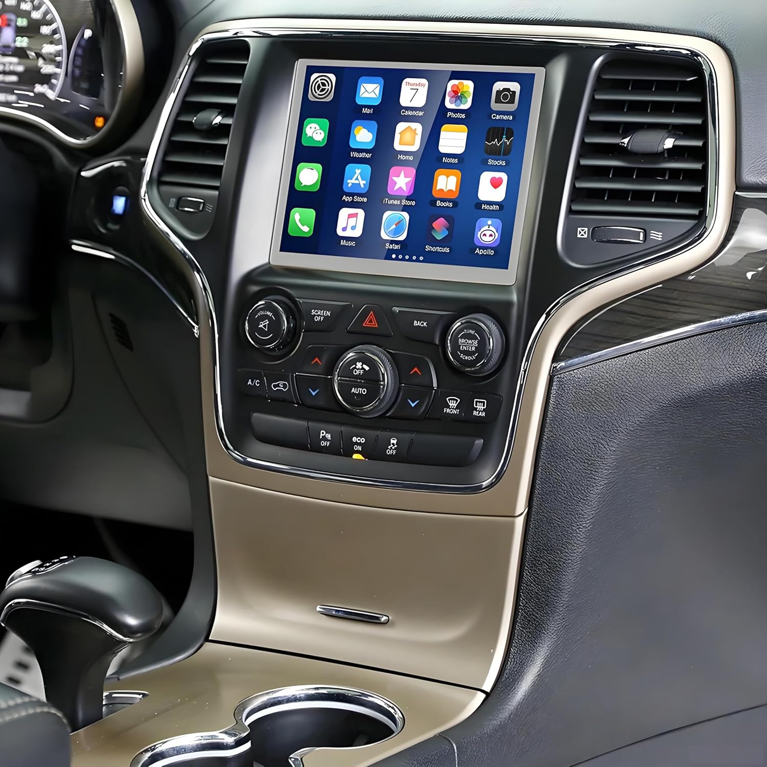 2+32G 8in Car Stereo for Grand Cherokee/Ram/Wrangler 2015-2021 w/GPS Navigation with Carplay w/Android Auto Double Din Touchscreen Car Radio Receiver Backup Camera