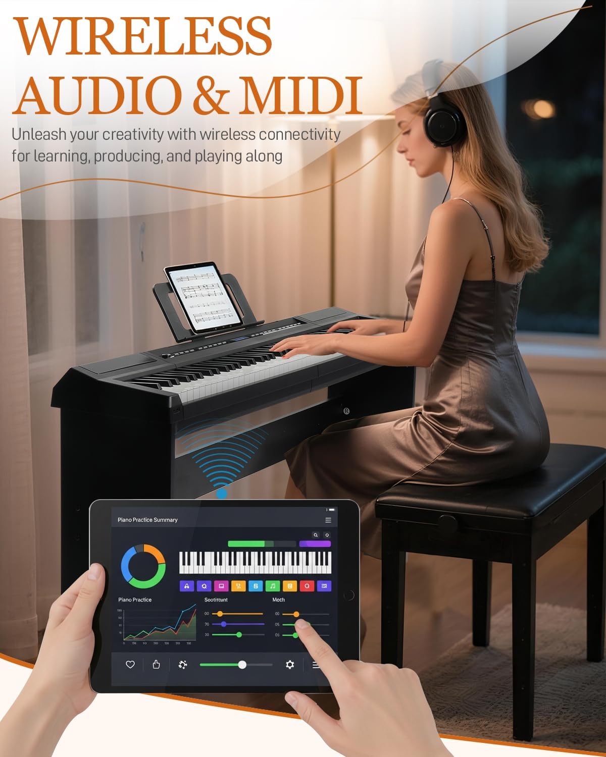 Ktaxon 88 Key Fully Weighted Keyboard Piano Hammer Action Digital Piano with MIDI & Bluetooth Functionality, Customizable Tones, Chords, Split Keyboard, Includes Headphones, Dust Cover(Compact)