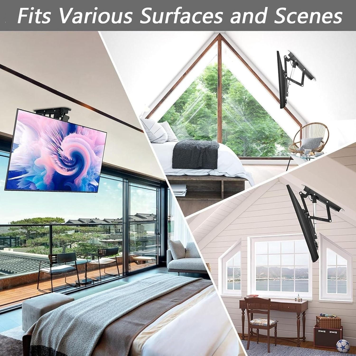 Ceiling TV Mount Stand - Motorised TV Bracket Stand,with Remote Control Tv Wall Mount,Hidden Drop Down TV Lift,0-85° Flip Down Pitched Roof Mount Stand,Telescopic Electric TV,One Color,50,