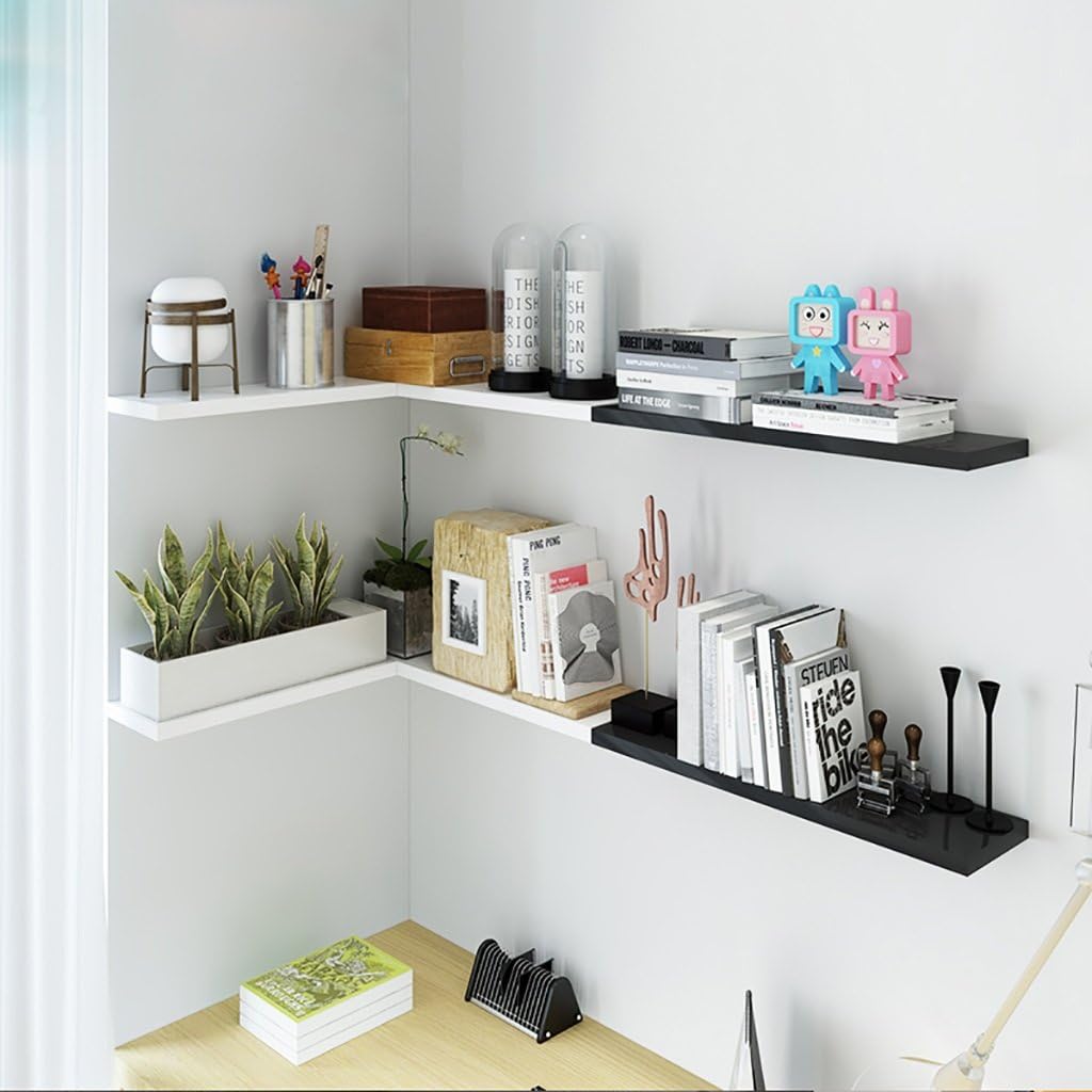 Corner Solid Wood Shelf Creative Corner Shelf Living Room Shelf Wall Shelf Corner Shelf (Color : Black)