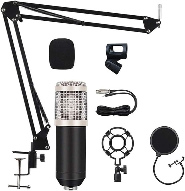 Condenser Microphone Kit with Armature, Foam Cover for Webcasting Online Singing Vocal Microphone, Silver