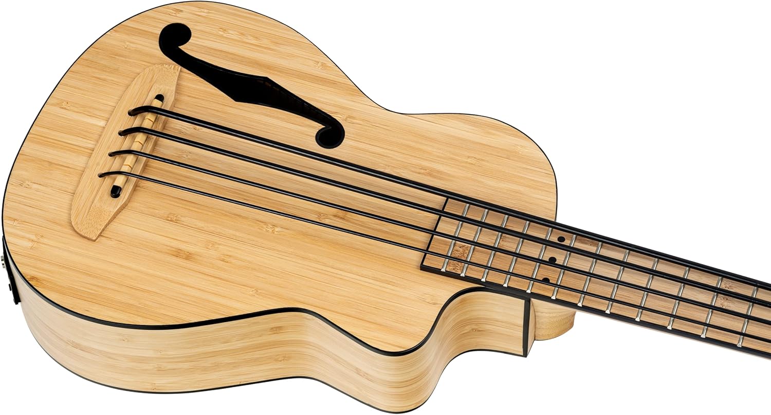 Ortega Guitars 4 String Bamboo Series All Solid Acoustic-Electric Uke-Bass w/Bag, Right-handed, Natural, (RUNAB-UB)