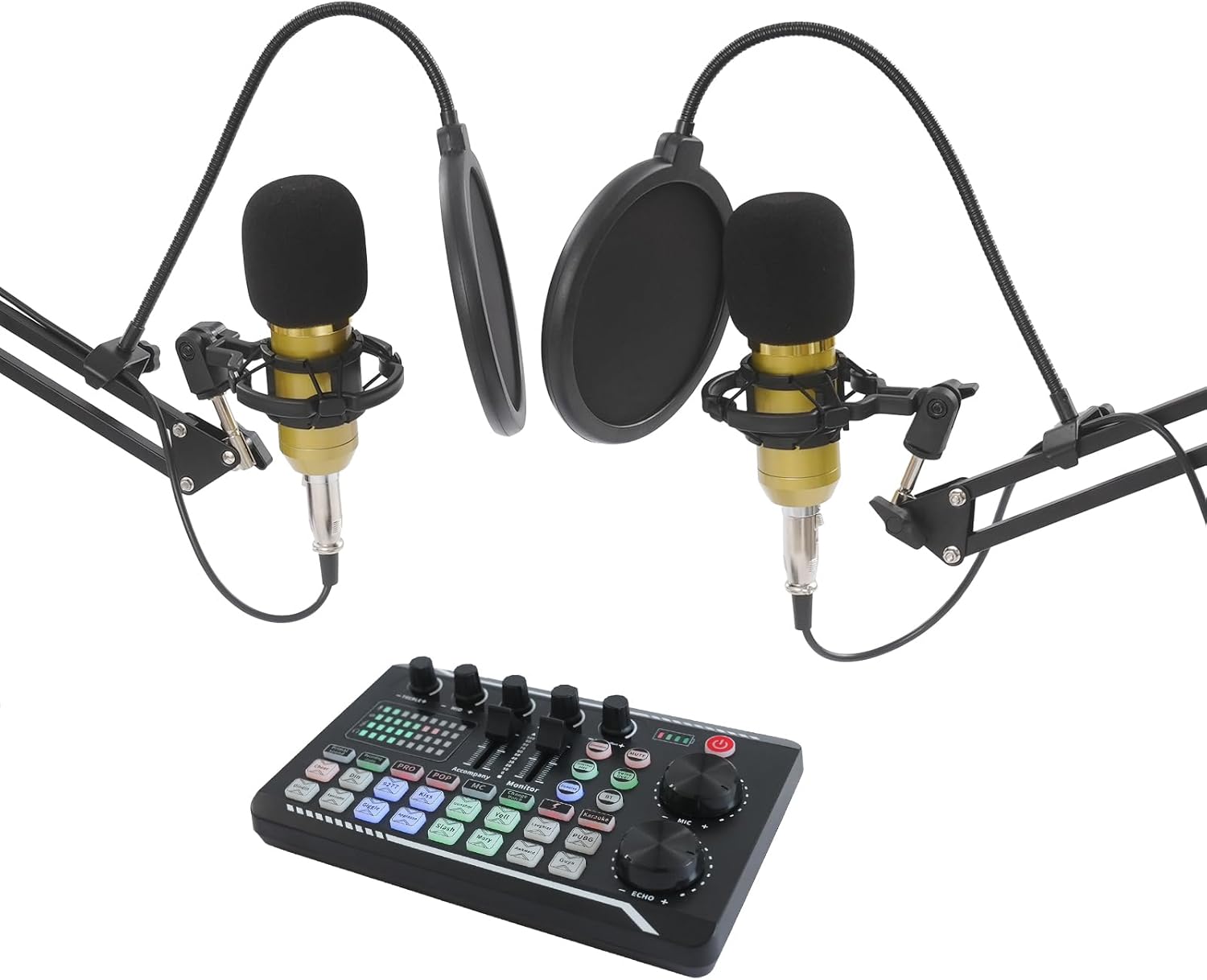 F998 Max Audio Mixer with BM800 Microphone, Professional Sound Card & Condenser Microphone Kit, Podcast Equipment Bundle for Live Streaming, Podcasting, Music Recording (Gold)