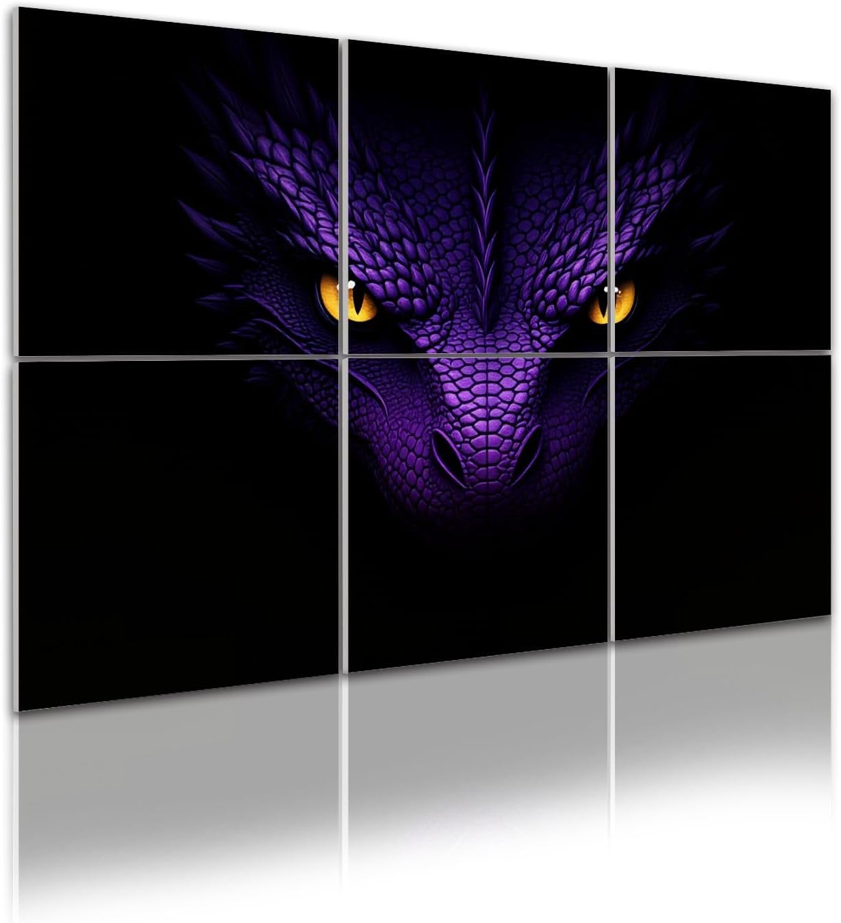 6 Pack Art Acoustic Panels Self Adhesive Mysterious Purple Dragon Face Fiery Yellow Eyes Detailed Scales Black Decorative Soundproof Wall Panels Sound Absorbing Panel 48