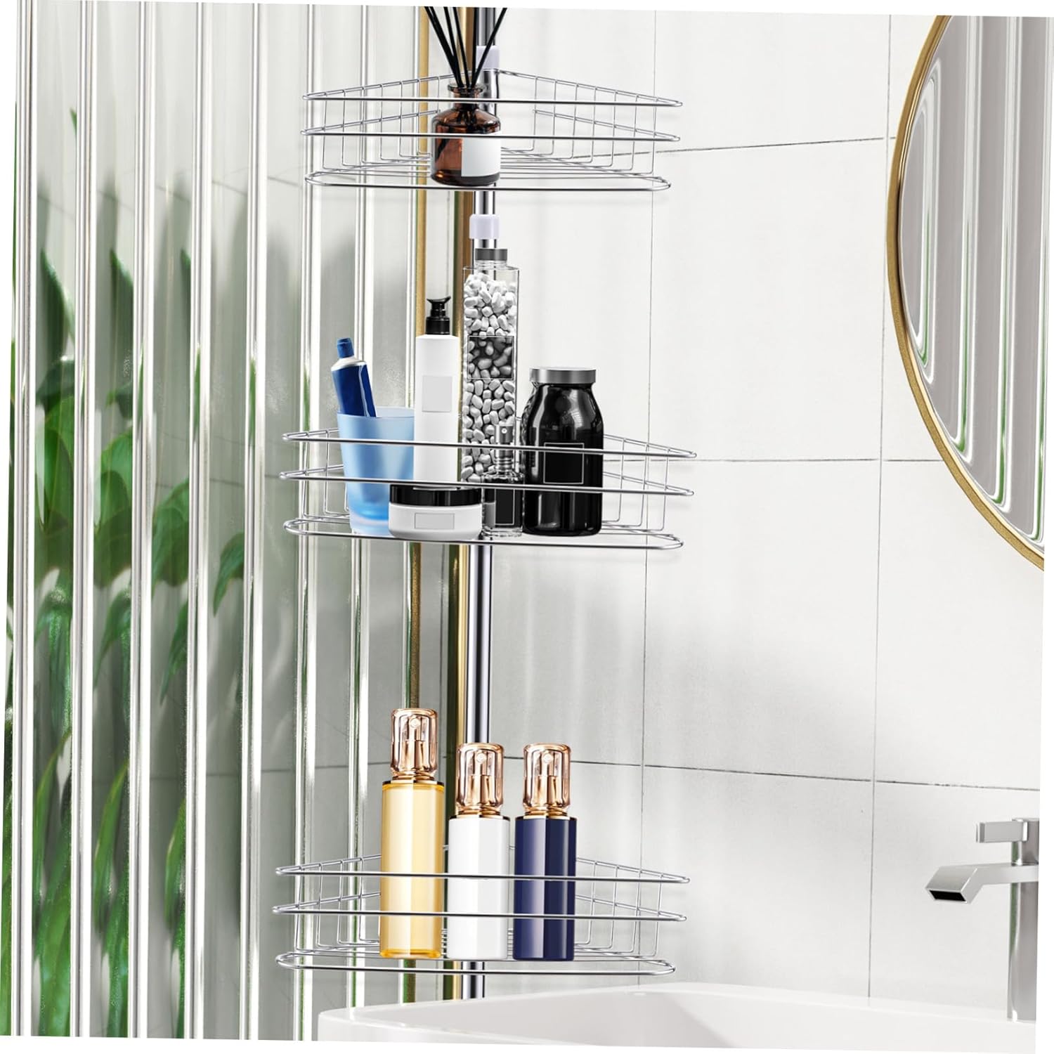 ABOOFAN 4-Tier Corner Shelf Rack Expandable Shower Storage Organizer for Bathroom Waterproof Design No Drill Required Space-Saving Toiletries Holder