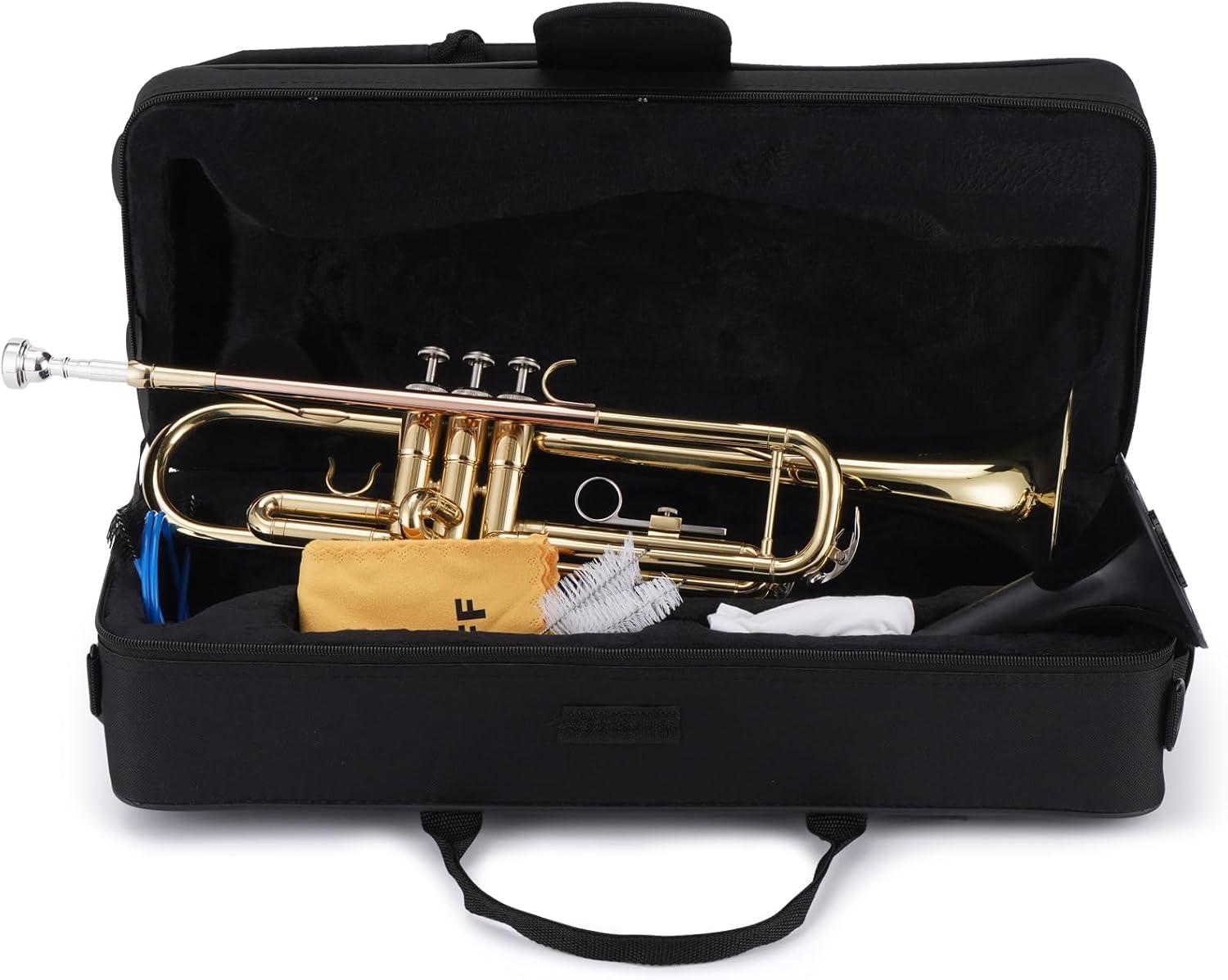 ZEFF Bb Standard Trumpet for Beginners,Trumpet for Student with Hard Case,7C Mouthpiece,Cleaning Cloth,Gloves,Brass Musical Instruments for beginners and Adults