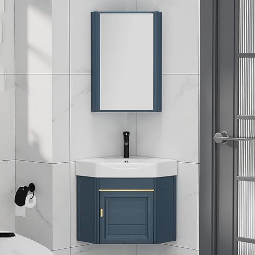 Corner Bathroom Vanity Sink Set with Wall-Mount Mirror Cabinet, Ceramic Sink for Restaurant, Bar, Cafe – Space-Saving Design, Stylish & Functional