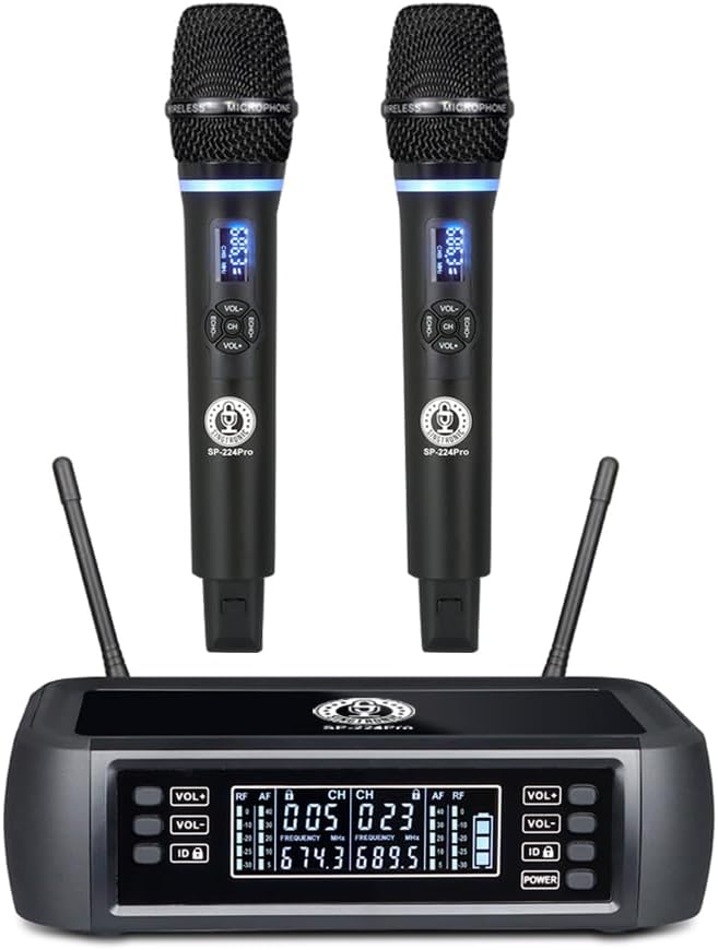SINGTRONIC SP-224Pro Rechargeable Digital Wireless Microphone System | Built-in Lithium Battery, Anti-Howling, No Power Outlet Needed, Hands-Free Karaoke Mic for Outdoor Use