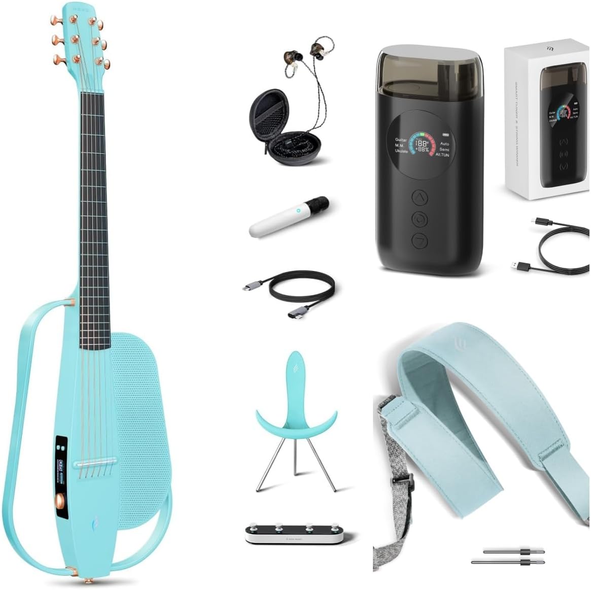 Enya NEXG 2 Acoustic-Electric Guitar Carbon Fiber Travel Smart Audio Guitar Kit & Enya Smart Automatic Guitar Tuner & enya Magnetic Strap