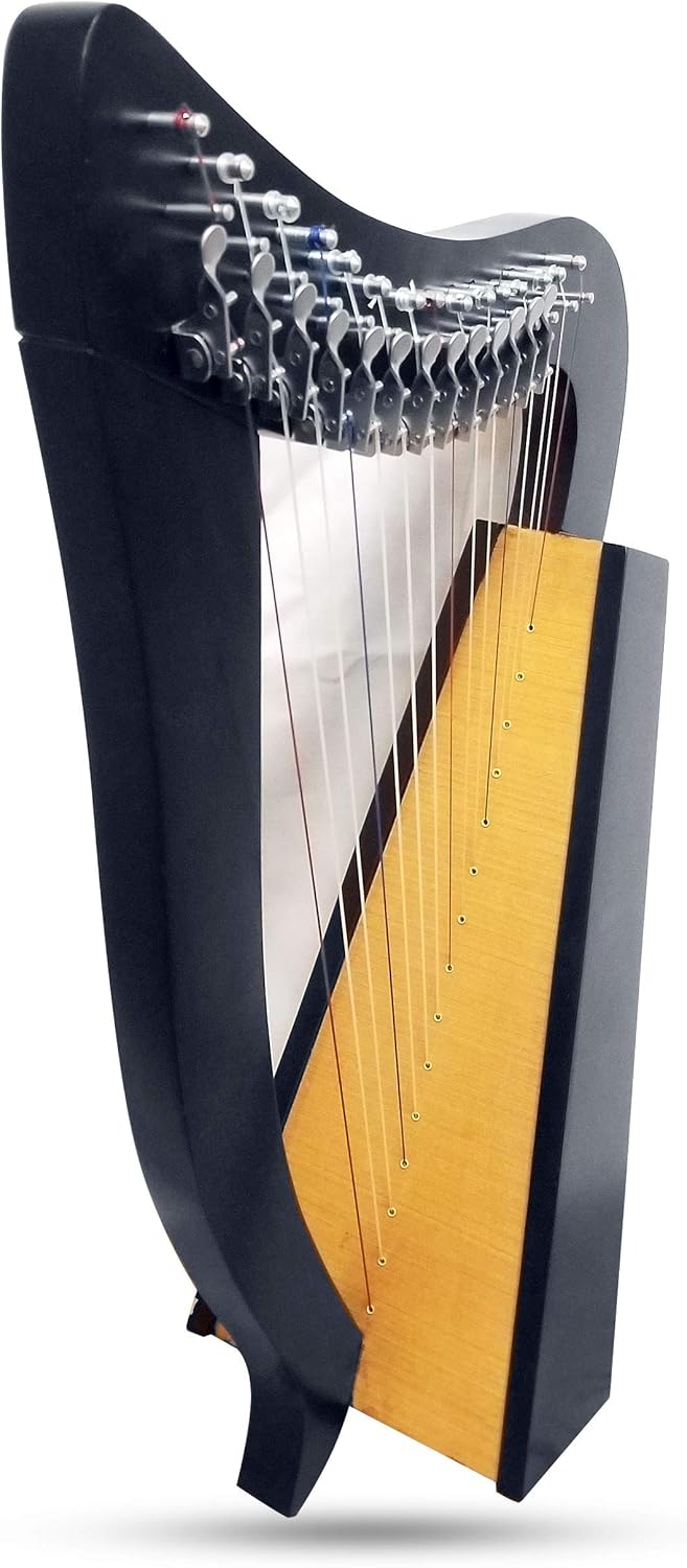 15 Strings Levers Harp Irish Highland Solid Rosewood Black Finished Tuning Key Extra Set