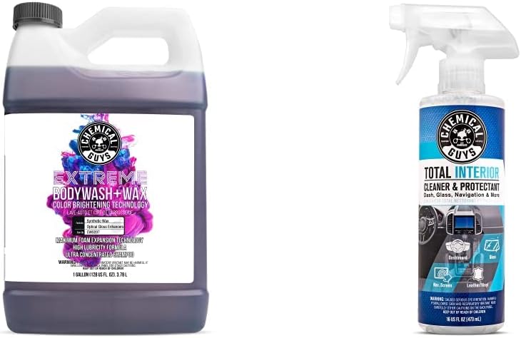 Chemical Guys CWS207 Extreme Bodywash & Wax Foaming Car Wash Soap (1 Gallon) and Total Interior Cleaner and Protectant (16 fl oz) Bundle