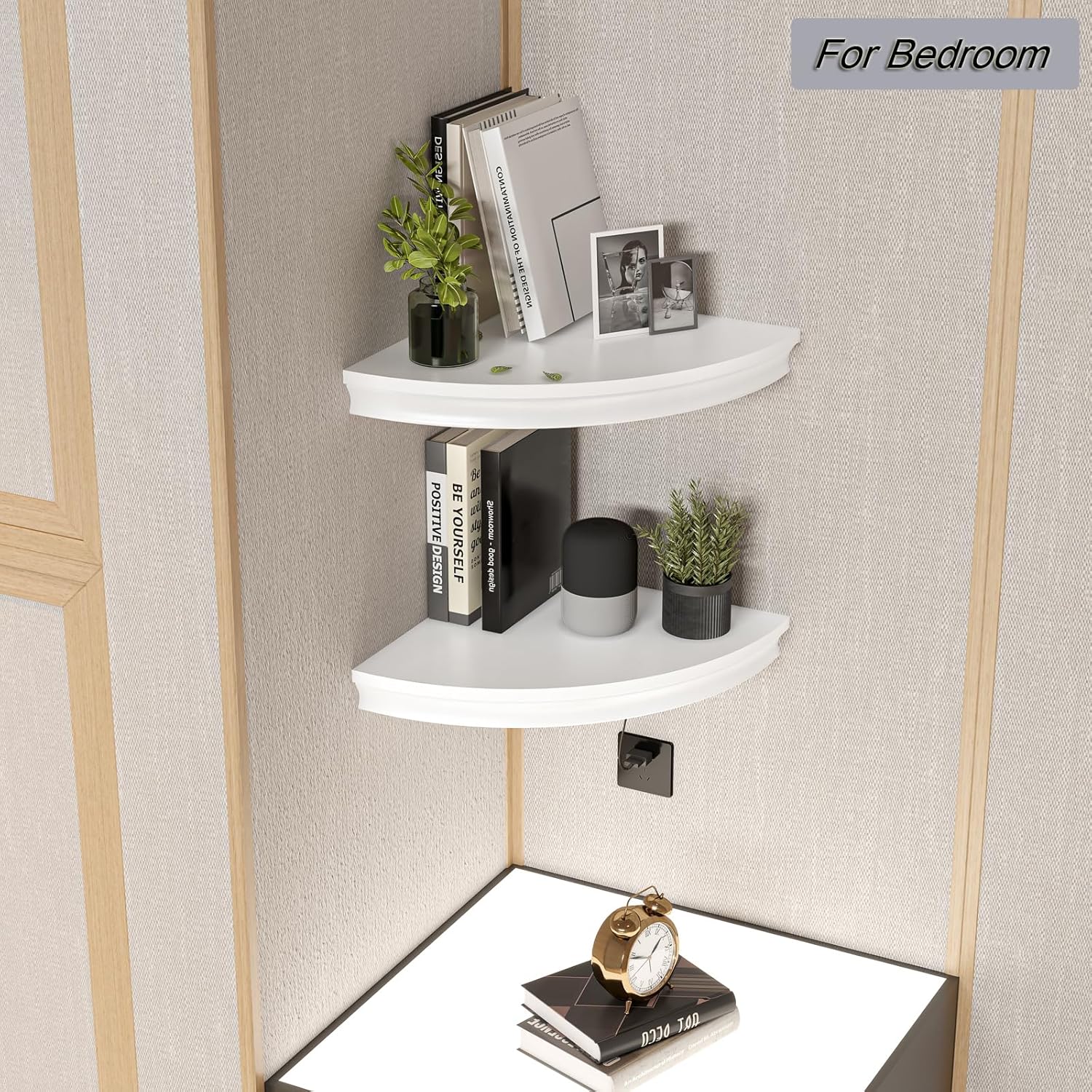 HAO Floating Corner Shelf Invisible Wall Mounted Shelves Radial Shape Cable Wire Hole Pattern Perfect for Bedroom Bathroom Living Room Kitchen 17 Inch Set of 2 White