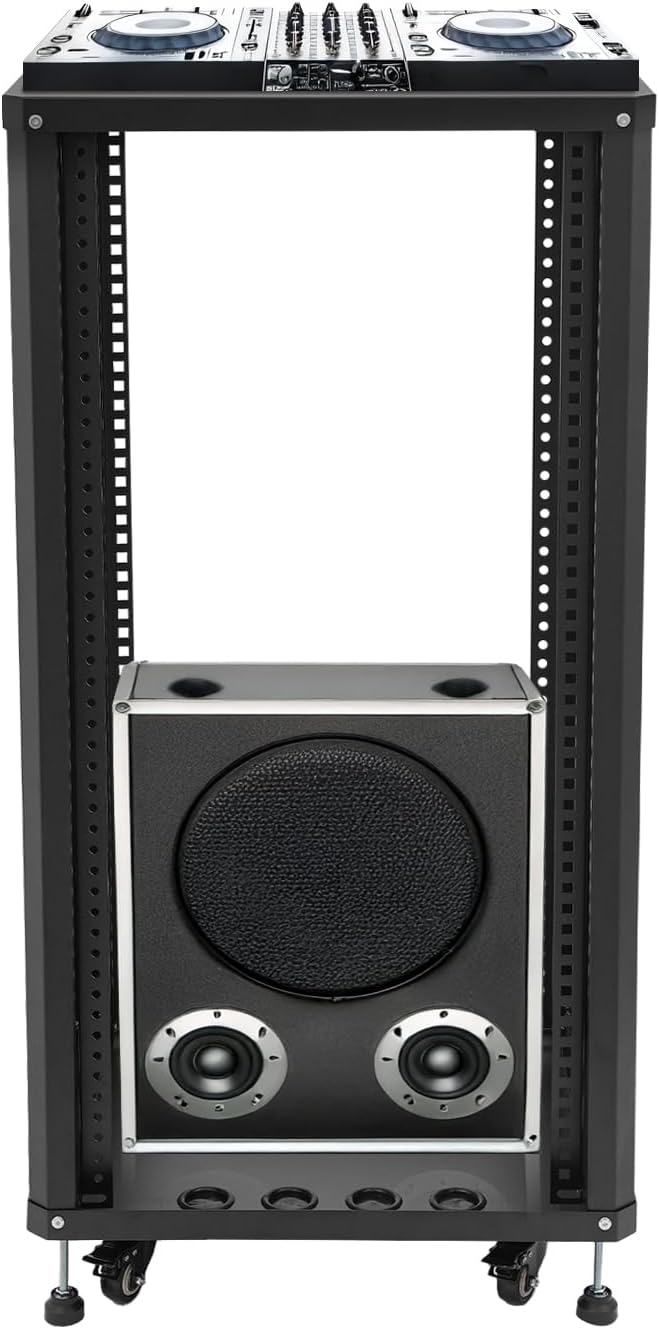 Stereo & Server Rack with Caster Wheels, 18U/22U DJ Mixer Stand Rolling Network Cabinet Open Frame Audio Rack with 4 Wheels for AMP, AV, HIFI, Internet Routers, Amplifiers, Computers (22U)