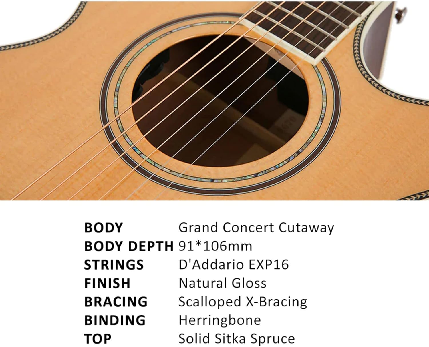 Parkwood P670 Grand Concert Cutaway Semi Acoustic Guitar - Natural