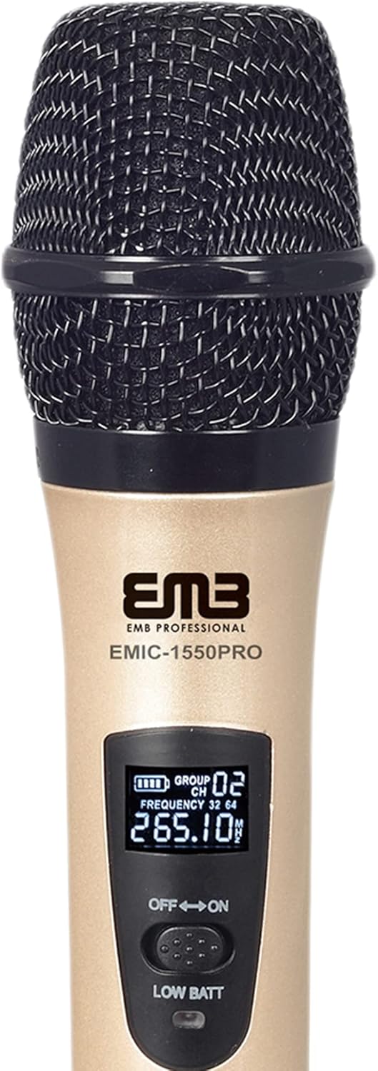 EMB EMIC1550PRO Dual VHF Wireless Handheld Microphone System w/Rechargeable Receiver - Great for Any Occasion Such as Karaoke, DJ, Wedding, Church, Classroom, Stage, Business and Outdoor