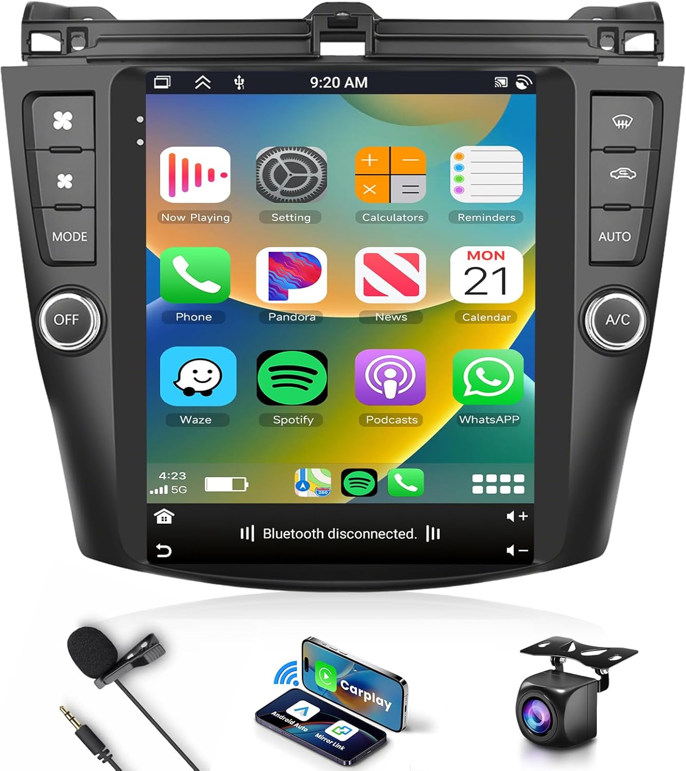 Car Radio Stereo with HiFi Audio for Honda Accord 2004 2005 2006 2007, Wireless CarPlay/Android Auto 9.7 Inch HD Touch Screen Android 13 Auto Radio GPS WiFi Bluetooth FM/RDS HD Rear Camera