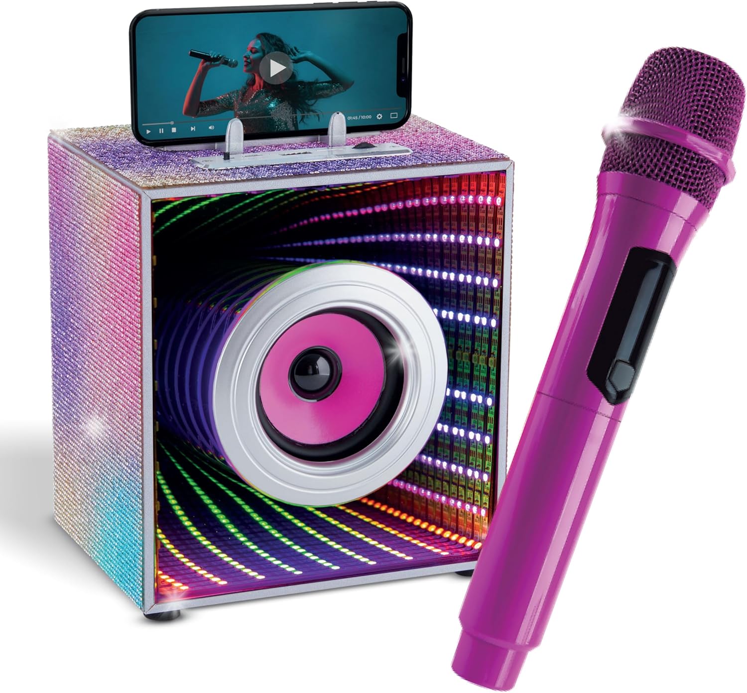 Pop Star Infinity: Portable Karaoke Speaker & Mic, Powerful Bluetooth Karaoke Speaker with Wireless Microphone & LED Lights