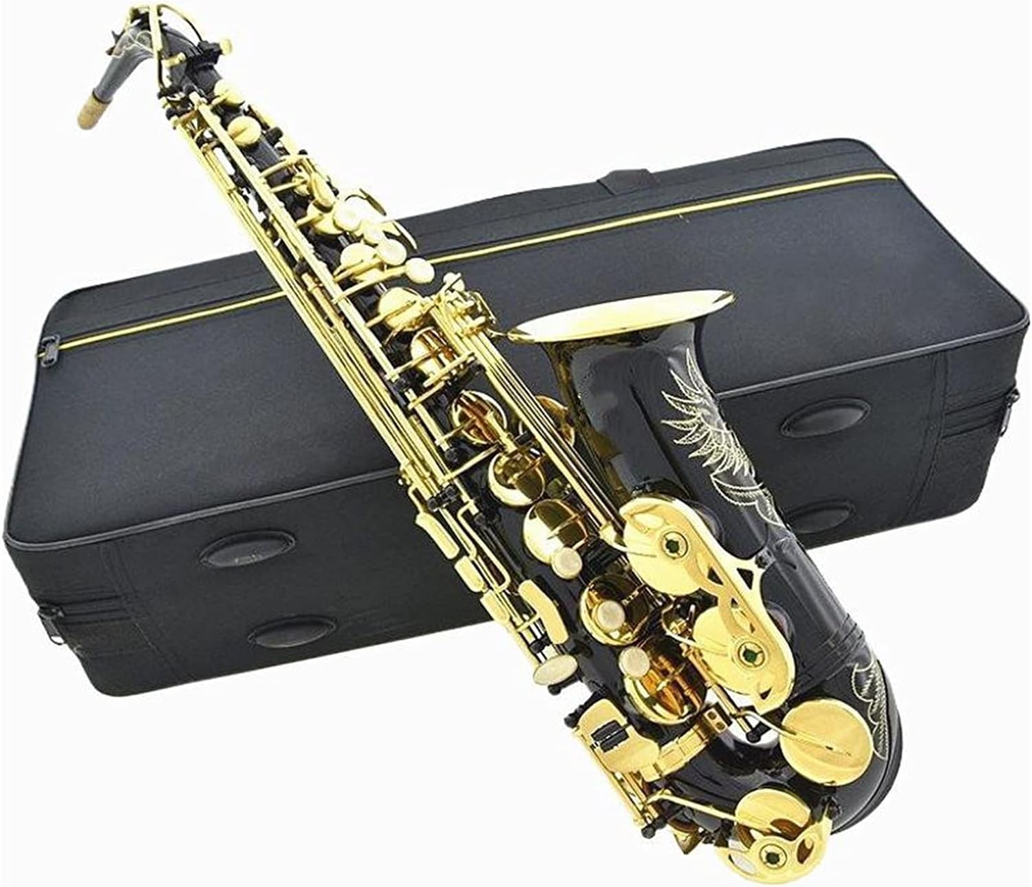 Black Alto Saxophone Brass Engraving Mode Black Gold Musical Instruments Professional Alto Sax and Case Student Saxophone