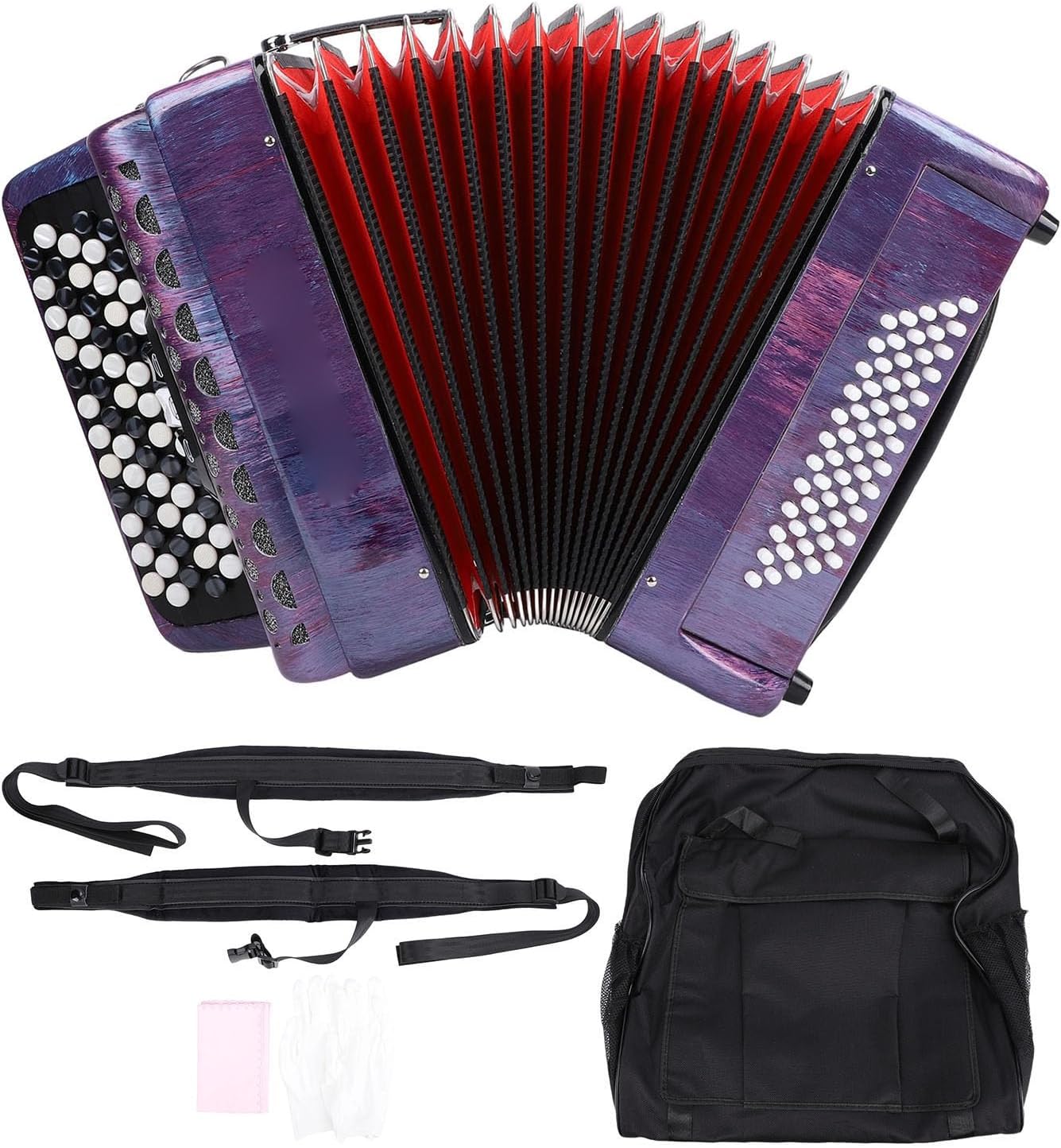 Bass Accordion, 62 Key 60 Button F B E Tuning Chromatic Accordion with Thicker Cases and Shoulder Strap Musical Instruments for Beginners Professional