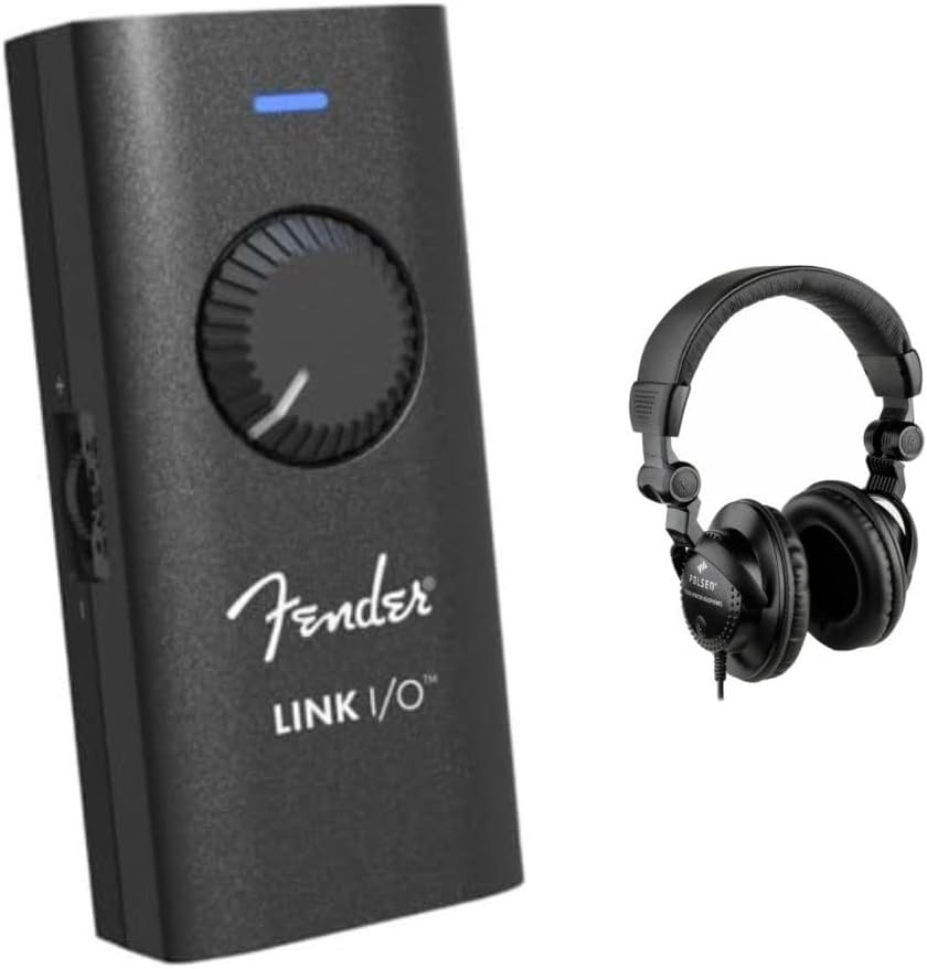 Fender Link I/O Portable USB-C Audio Interface, Fits in Your Pocket, Provides Pristine, Bi-directional Audio over USB connection Bundle with Polsen HPC-A30 Closed-Back Studio Monitor Headphones