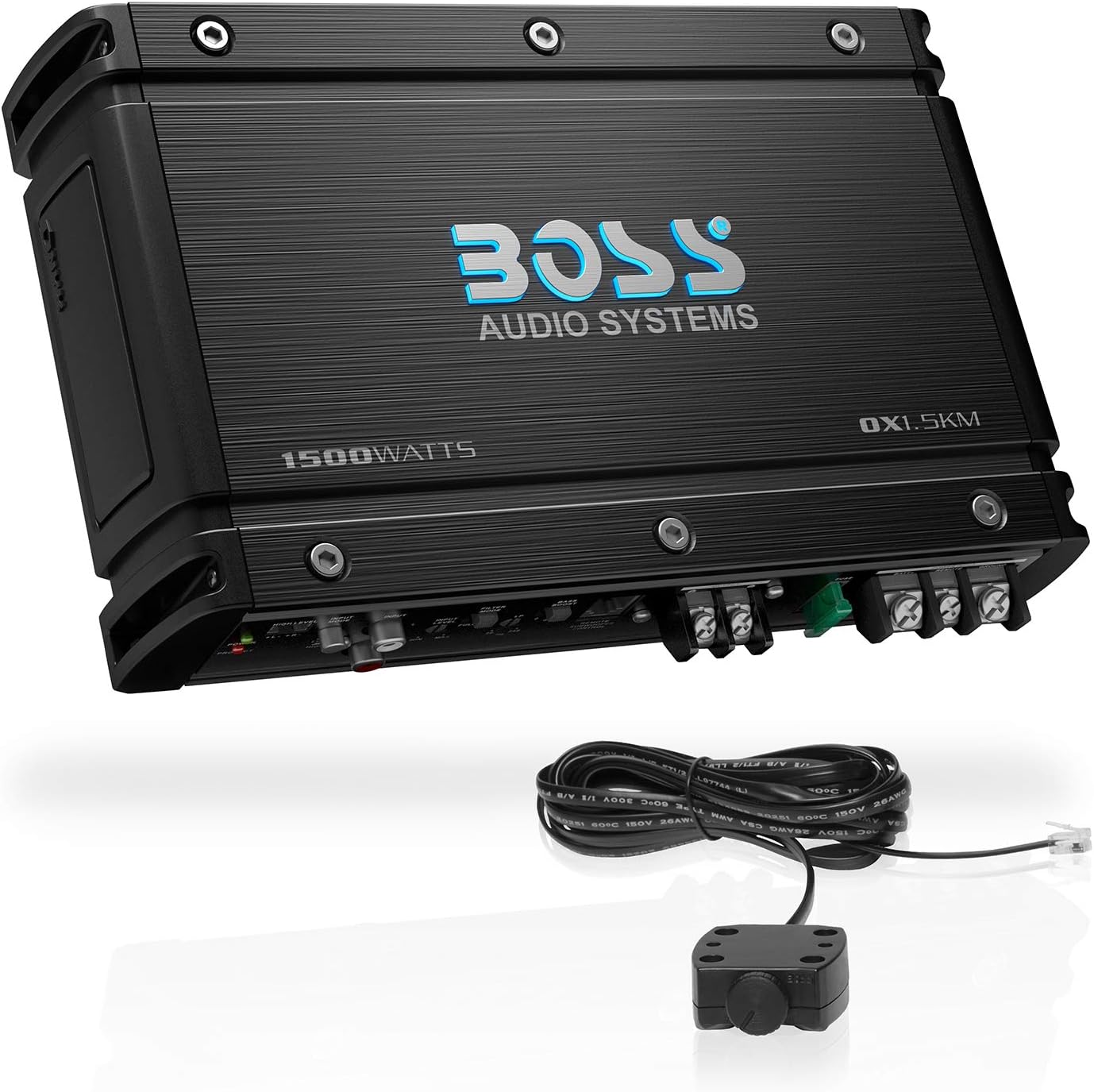 BOSS Audio Systems OX1.5KM Onyx Series Car Audio Subwoofer Amplifier – 1500 High Output, Class A/B, 2/4 Ohm, Low/High Level Inputs, Low Pass Crossover, MOSFET Power, Monoblock, Full Range