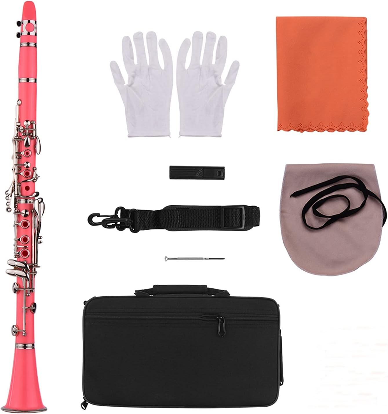 Clarinet Set ABS 17-Key Clarinet Bb Flat with Case Gloves Cloth Reed Case Reeds Accessories Woodwind Instrument Professional Clarinet (Color : Pink)