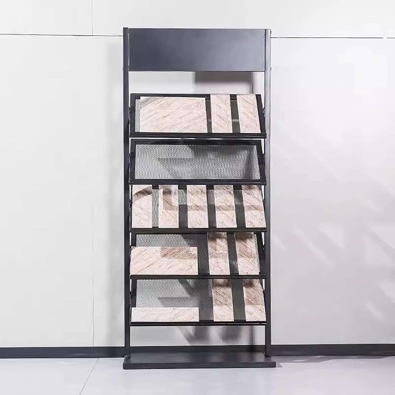 5 Tier Standing Floor Tile Display Rack,Sample Door Stand,Ceramic Tiles Floor Porcelain Display Shelf,Wood Panel Tile Sample Display Racks (Color : Black, Size : 45x35x150cm)