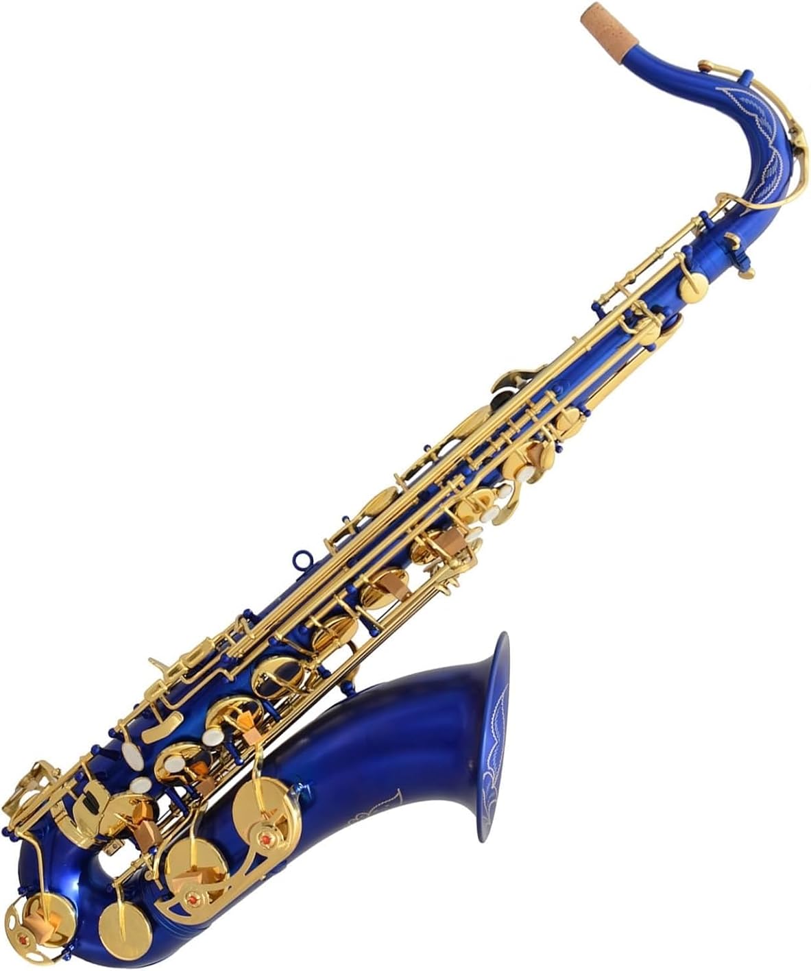 Hand Carved Tenor Saxophone Brass Matte Blue Lacquer Gold Key Sax Woodwind Instrument Saxophone for Beginner and Professionals