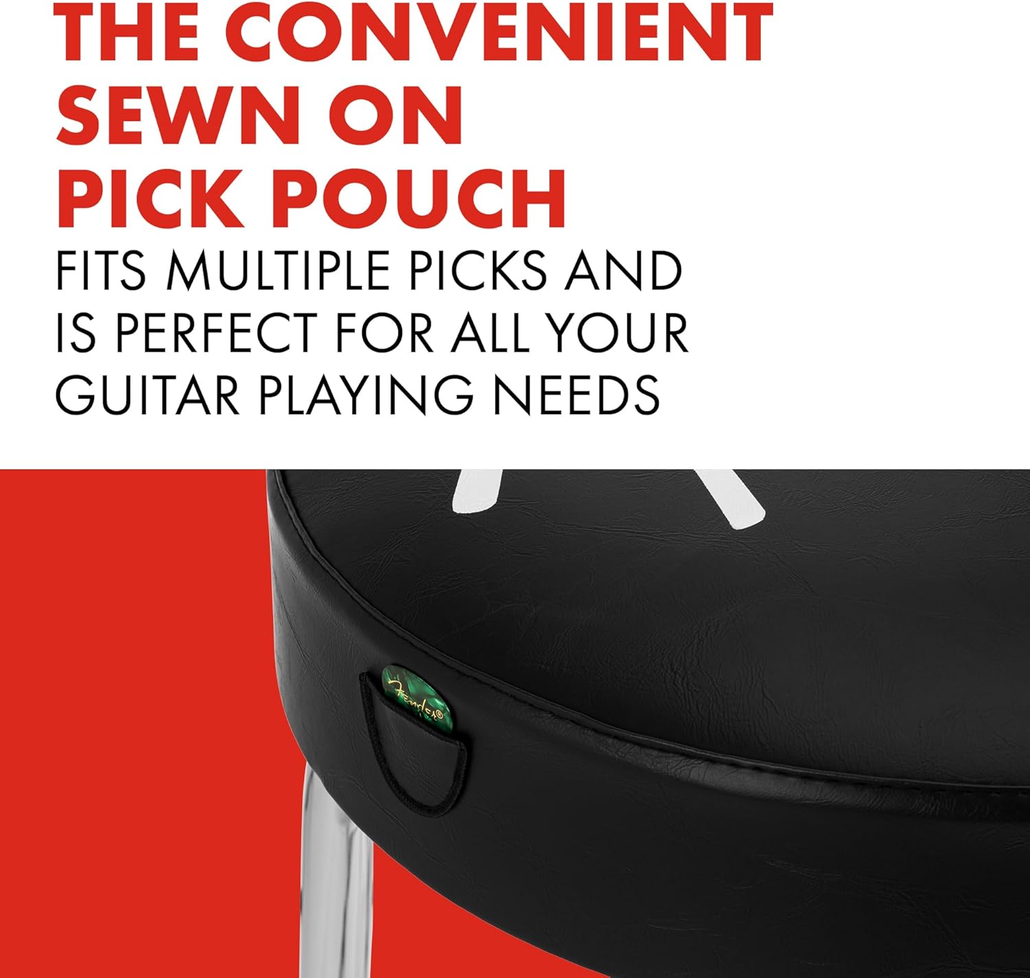 Fender Spaghetti Logo Swivel Barstool with Guitar Picks Pouch, Great Gifts for Dad, with 1 Year Limited Warranty, Simple Assembly, Black/Black, 30