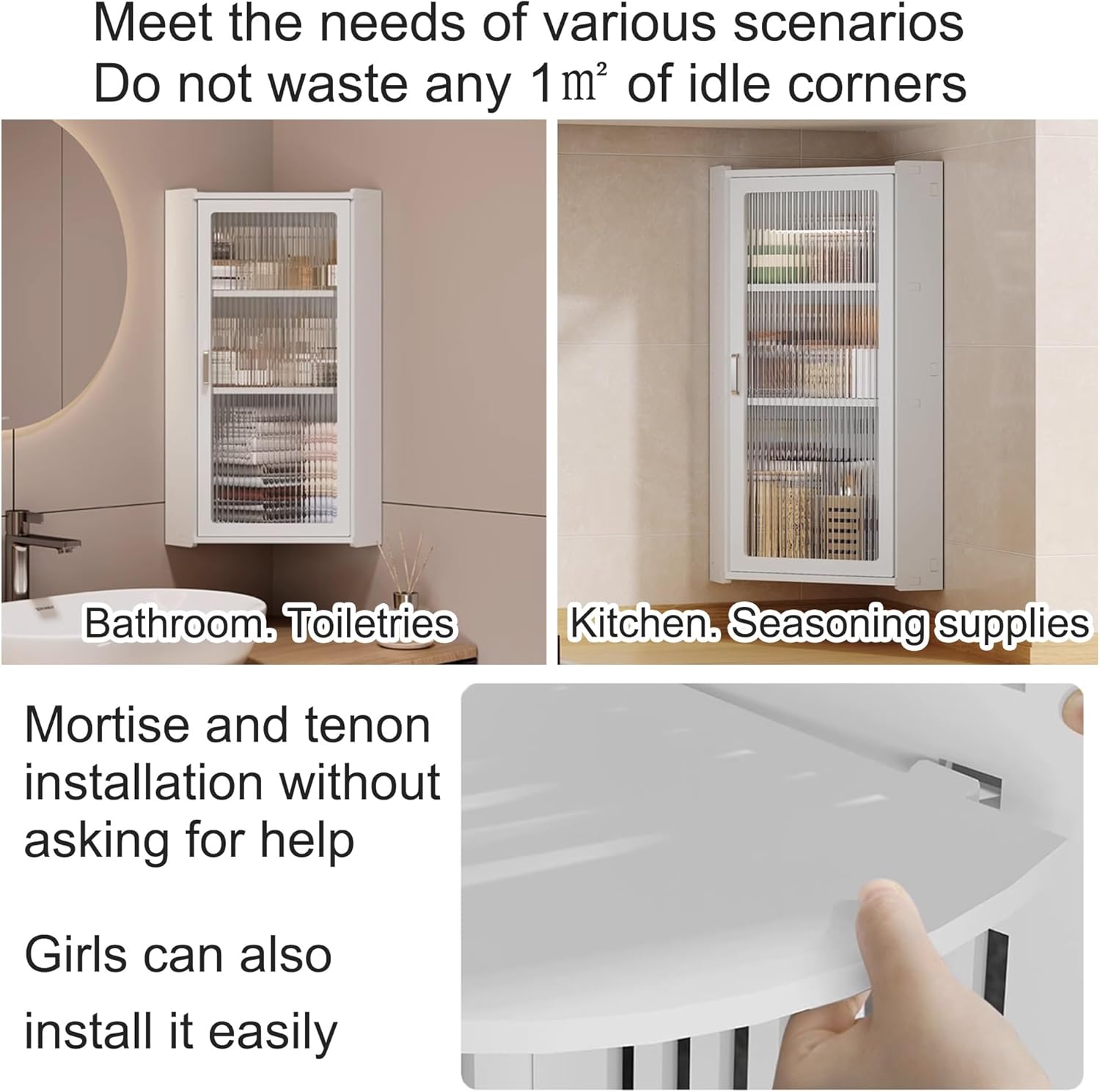 Small corner medicine cabinet, Bathroom Cabinet Wall Mount with Glass Doors, Bathroom Wall Cabinet Over The Toilet, Compact Hanging Cabinet for Bathroom Kitchen Laundry Room dormitories(Transparent,35