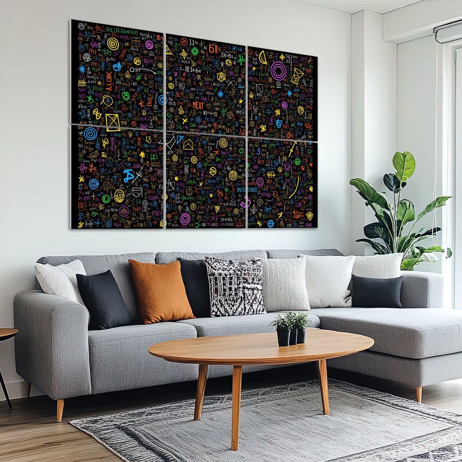 6 Pack Art Acoustic Panels Sound Absorbing Blackboard Math Symbols Numbers Geometric Shapes Letters Colorful Decorative Soundproof Wall Panels Self Adhesive for Recording Studios Office 72