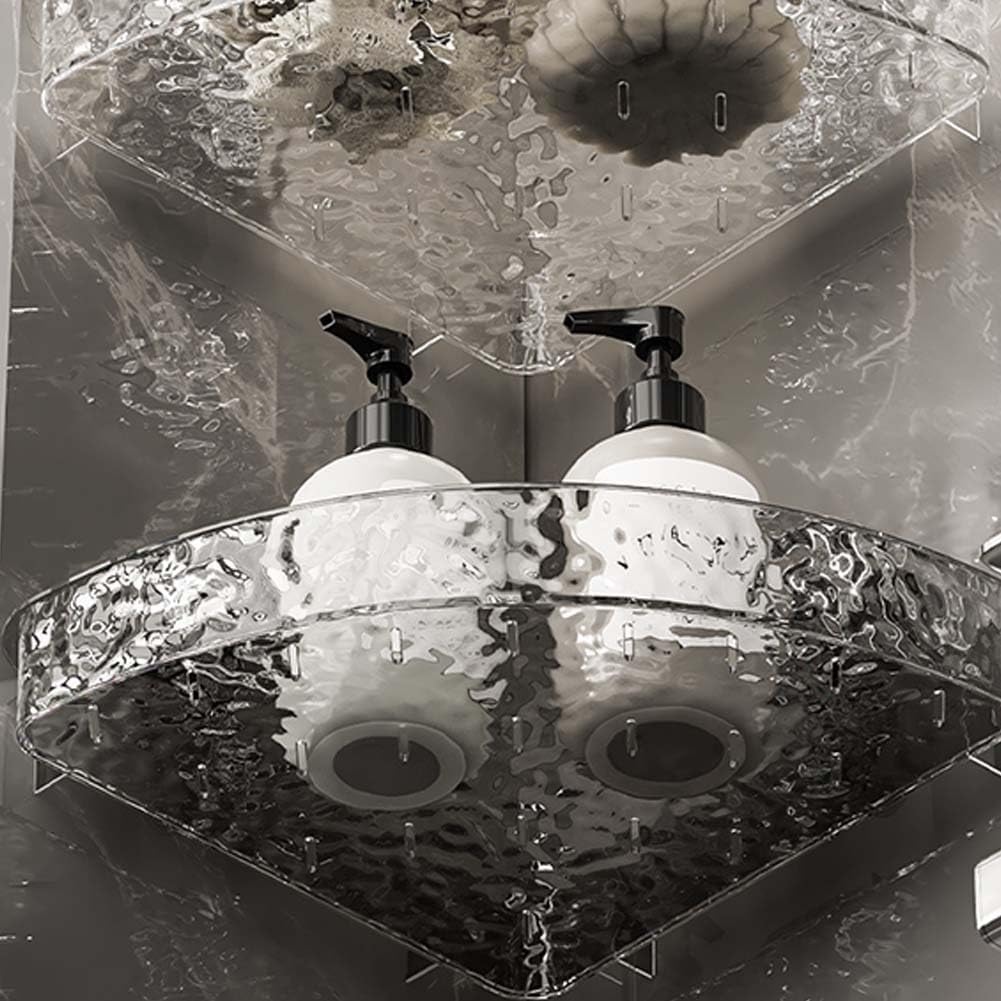 No-Drill Clear Wall Caddy, Drill-Free, Removable, Multifunctional Triangle Storage, Light Luxury Style Glacier Pattern Suction Cup Shelf, Bathroom Storage Shelf, Corner Shower Caddy Suctio