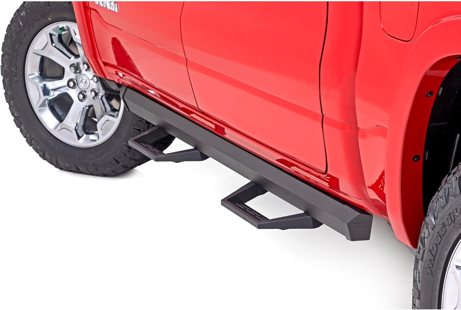 Rough Country SRL2 Aluminum Side Steps for Ram 1500 (2019-2025)/1500 TRX (2021-2024) Crew Cab - Modular Running Boards with Adjustable Step Placement