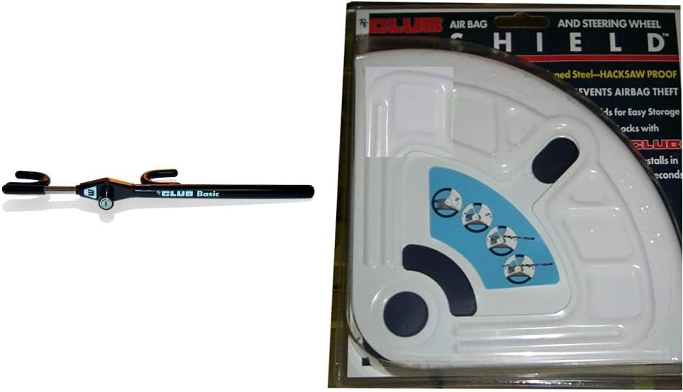 The Club 1234 Basic Club Steering Wheel Lock, Black & The Club SHL 704 Airbag and Steering Wheel Shield