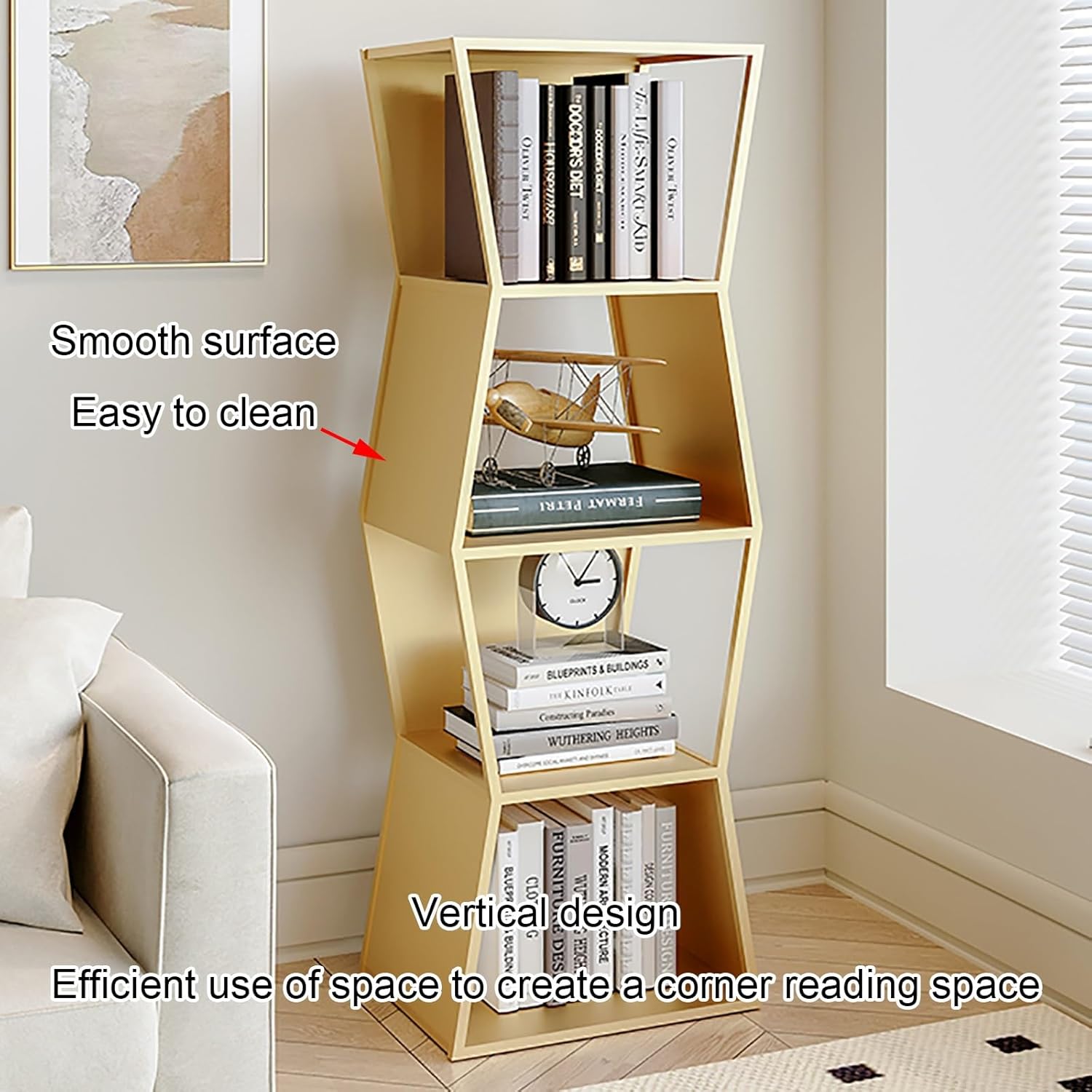 Vertical Bookshelf, 3/4/5-Tier Bookcase, Narrow Spine Book Shelf for Small Space, Corner Standing Shelf for Living Room, Office, Study, Entryway(Black,150cm/59in)