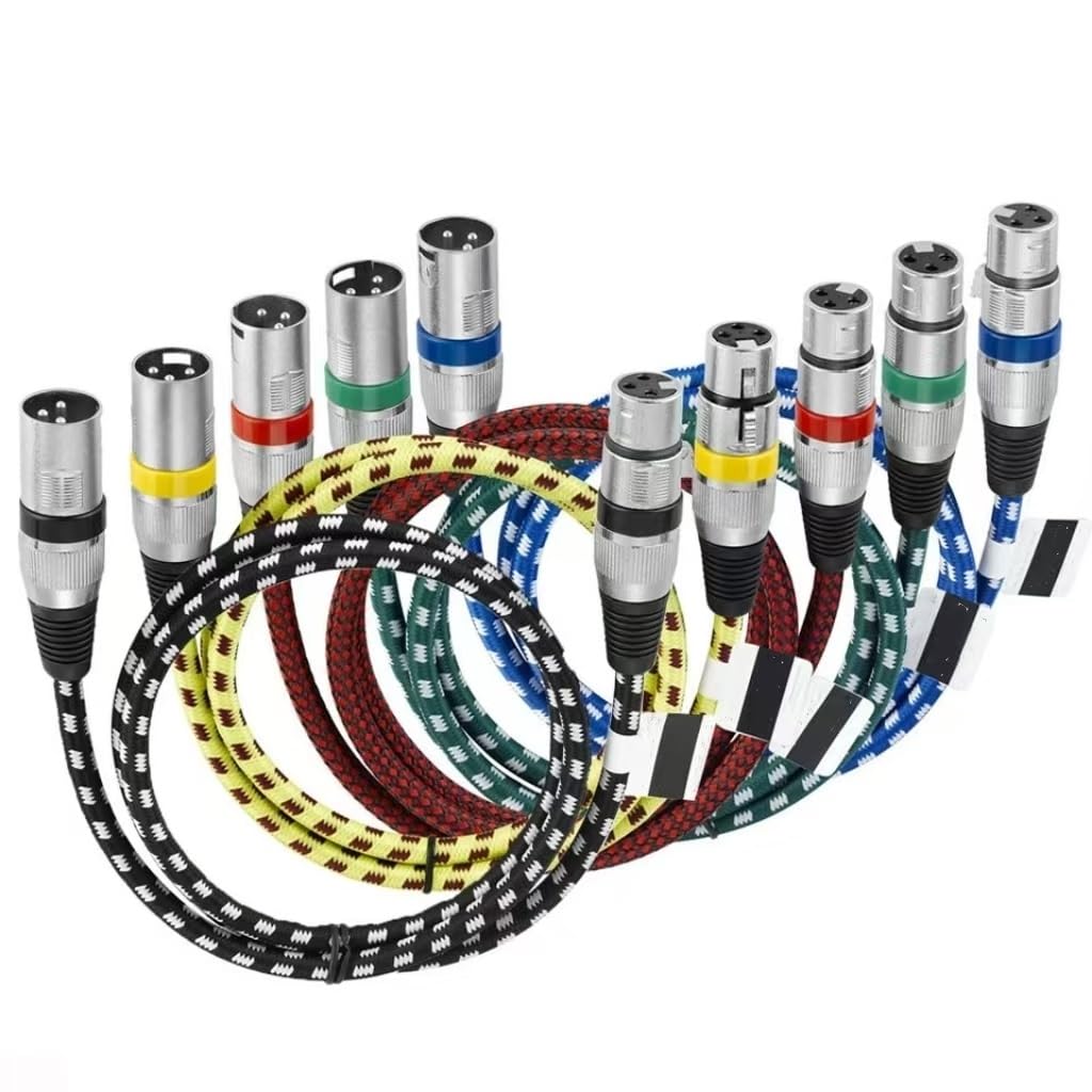 Colorful Braided XLR Cable Male to Female 3 Pin Jack OFC Copper Foil + Braided Shield for Microphone Mixer 5-Pack(5m)