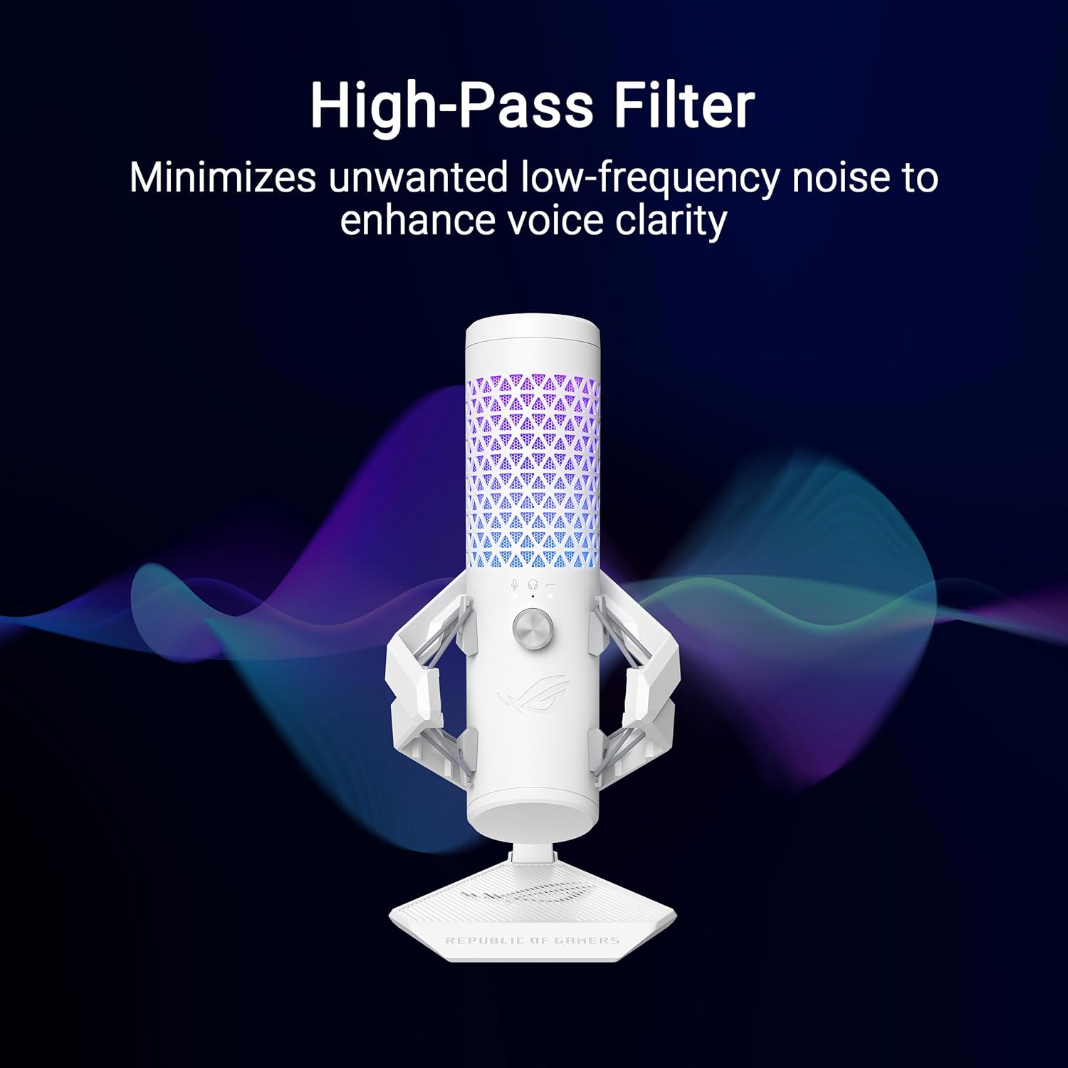 ASUS ROG Carnyx USB Gaming Microphone (25mm Condenser Capsule, 192kHz/24-bit, Cardioid, high-Pass Filter, Built-in pop Filter, Metal Shock Mount, one-Touch Mute, Aura Sync RGB)- Moonlight White