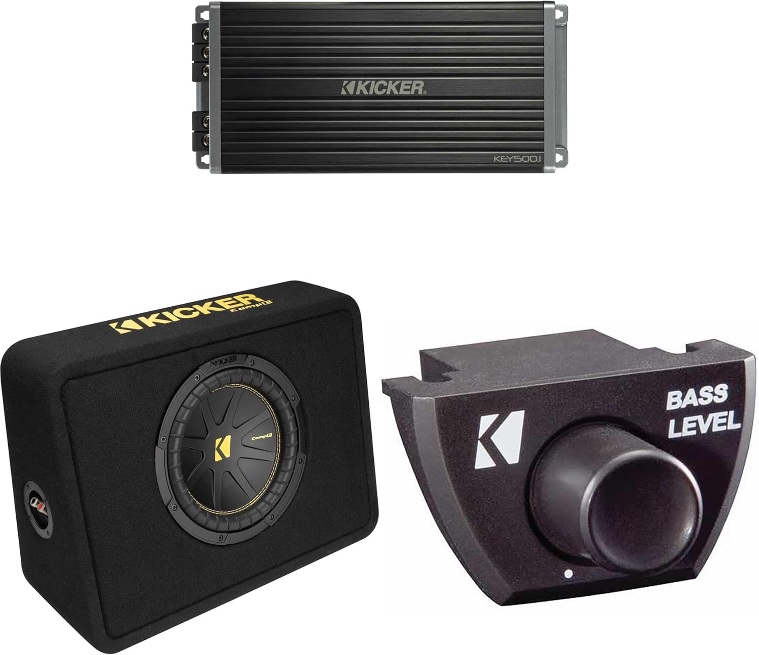Kicker 10 Inch Comp Truck Bass Package 50TCWC102 with 47KEY500.1, Bass Knob Bundle