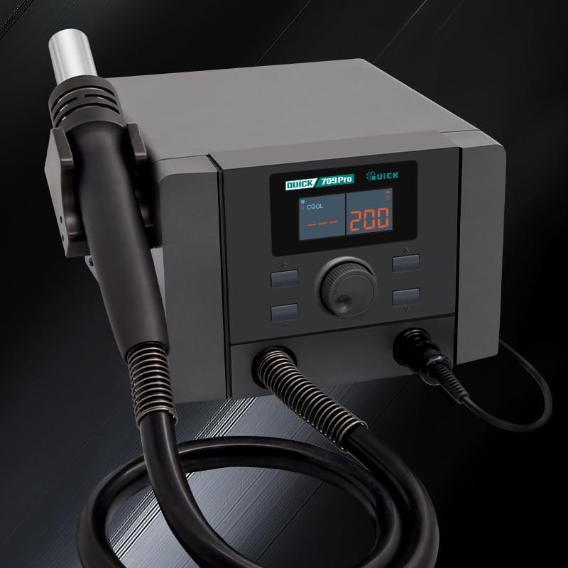 1350W Hot Air Rework & Soldering Iron Station Quick 709Pro 2-IN-1 50L High Flow Brushless Turbo Fan for Cellphone/Laptop Repair, Production line,Hobbyists, Labs