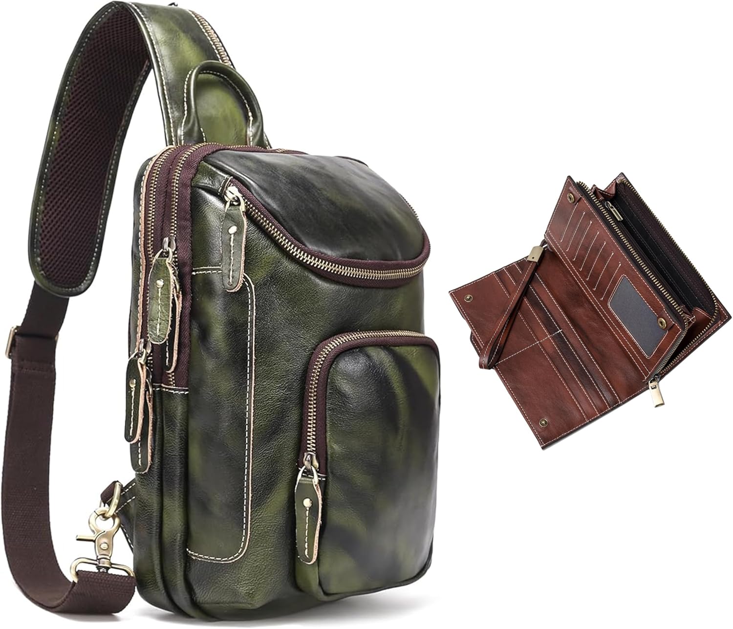 LANNSYNE Vegetable Tanned Leather Sling Bag Fits 11