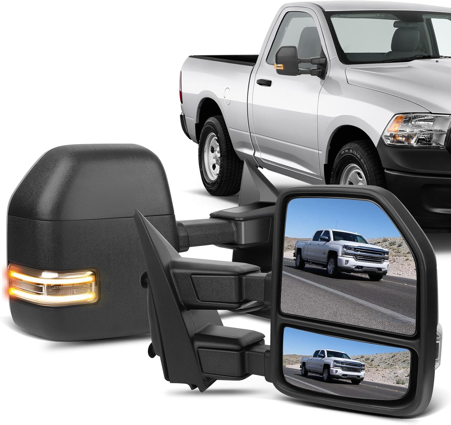 ECCPP Rear View Mirrors Towing Mirrors fit for 2017-2019 for Ford for F250 for F350 for F450 Super Duty with Power Heated Turn Signal lamp Auxiliary Lamp Blind spot Temperature Sensor